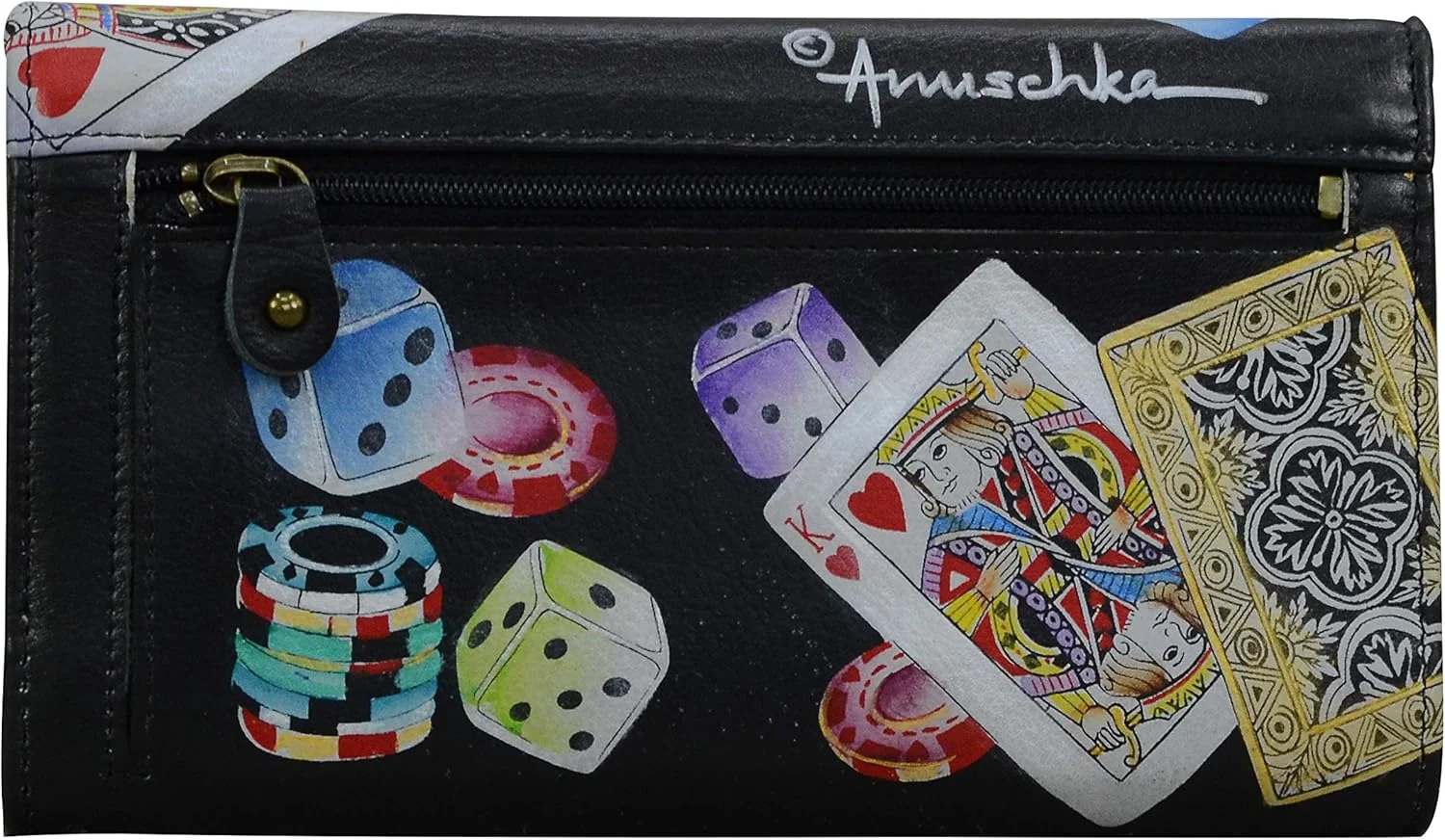 کیف پول کلاچ چرمی اصل دست‌ساز و دست‌نقاشی شده زنانه آنوشکا با محافظ RFID