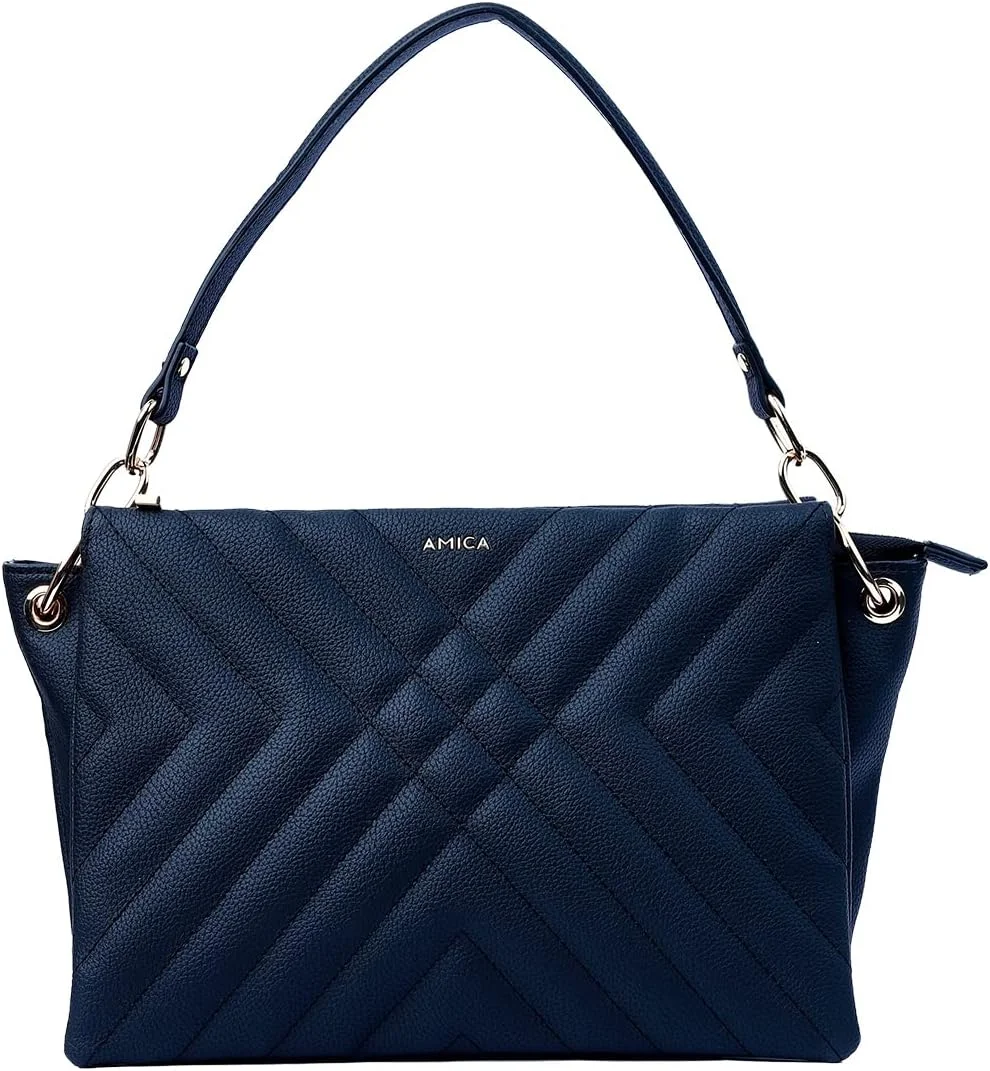 کیف دستی زنانه AMICA Alessia از چرم مصنوعی گیاهی مشکی با دسته بالایی و طرح لحافی، قابل تبدیل به کیف کلاچ با بافت سنگریزه ای کیف دستی زنانه AMICA Alessia از چرم مصنوعی گیاهی مشکی با دسته بالایی و طرح لحافی، قابل تبدیل به کیف کلاچ با بافت سنگریزه ای