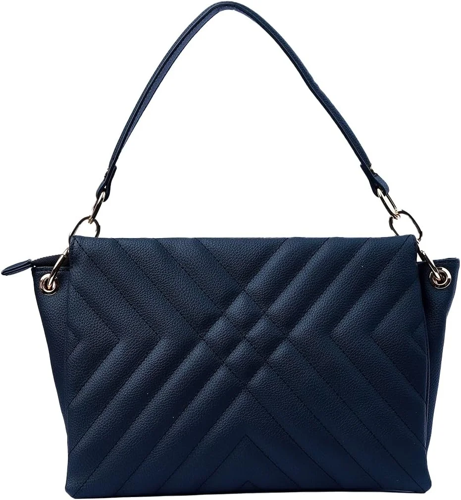 کیف دستی زنانه AMICA Alessia از چرم مصنوعی گیاهی مشکی با دسته بالایی و طرح لحافی، قابل تبدیل به کیف کلاچ با بافت سنگریزه ای