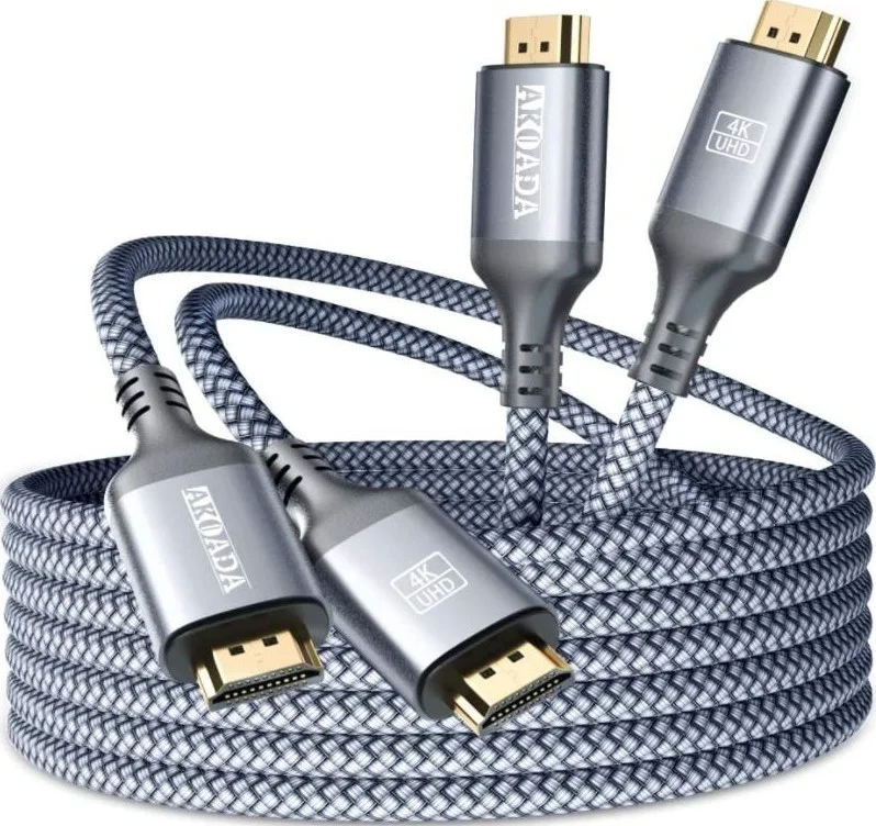 کابل HDMI 2.0 آکودا، کابل ویدیویی پرسرعت HDMI نر به نر برای مانیتور، کیفیت 4K@60Hz Ultra HD 3D برای نینتندو سوییچ، پلی استیشن PS3 PS4 PS5، ایکس باکس، کامپیوتر، لپ تاپ، تلویزیون - خاکستری (بسته 2 عددی 3 متری)