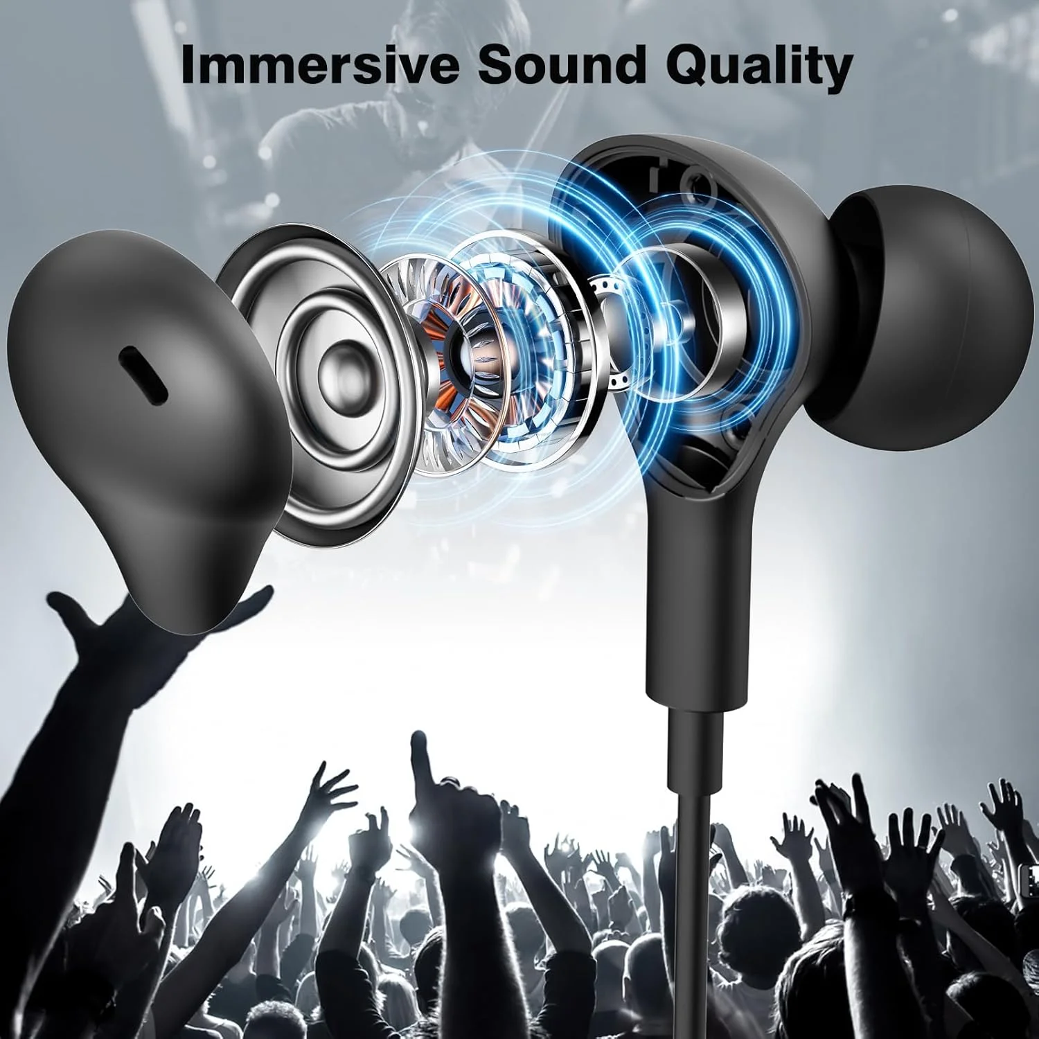 هدفون USB C برای Samsung S24 Ultra/S23 FE/S22/S21، هدفون سیمی با میکروفون و کنترل صدا، گوشی های مغناطیسی داخل گوشی نوع C با قابلیت حذف نویز برای Galaxy Note20/10+ A55/A54, iPhone 16e/15 Plus/Pixel