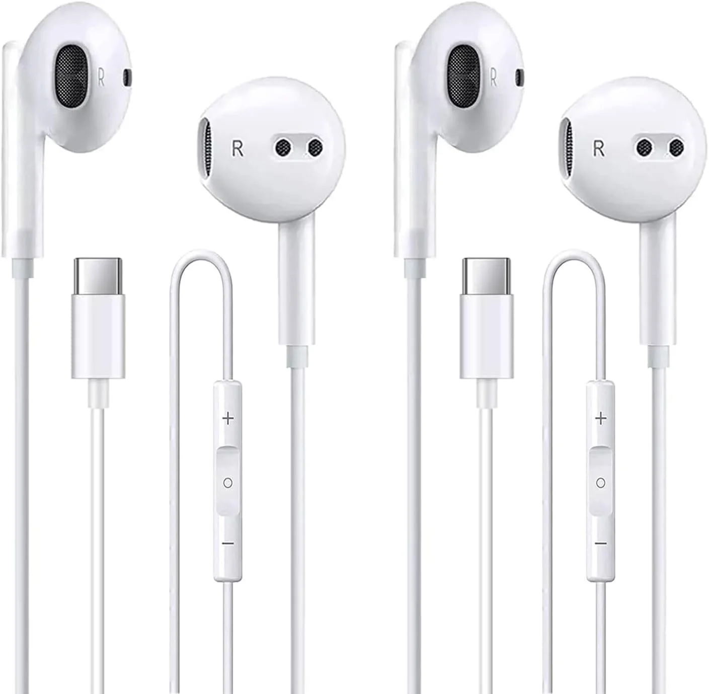 دو بسته هدفون USB C برای آیفون 17/17 پرو/17 پرو مکس/16/16 پرو/16 پلاس/16 پرو مکس/15/15 پلاس/15 پرو مکس، هدفون های USB Type C HiFi Stere، گوشی های سیمی سفید با میکروفون و کنترل صدا