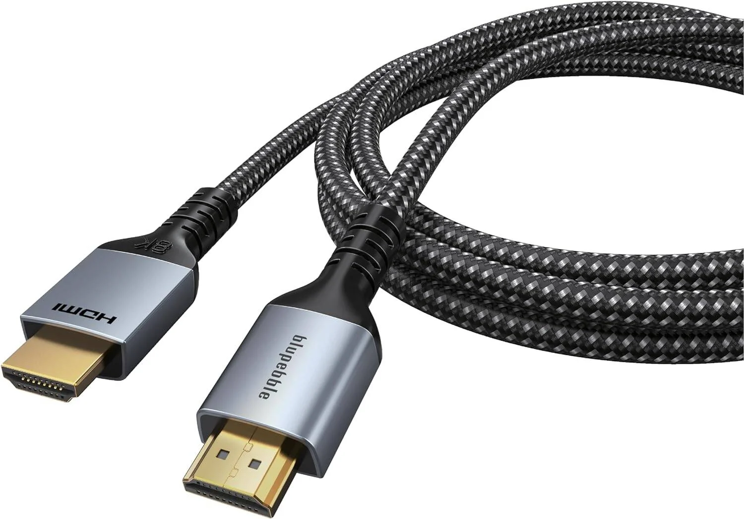 کابل بافته شده HDMI 2.1 فوق سریع Blupebble 8K Ultra، پشتیبانی از 8K@60Hz، 4K/144Hz، eARC، HDR دینامیک، Dolby Vision، سازگار با MacBook Pro، PS5، Xbox، تلویزیون UHD، پروژکتور - 2 متر