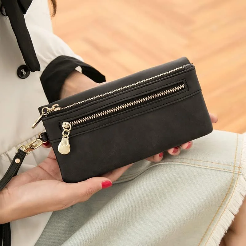 کیف پول زنانه چرم نرم TERRIFI - کیف بزرگ زنانه با چندین جای کارت، کیف کلاچ زیپ دار با بند مچی - مشکی کیف پول زنانه چرم نرم TERRIFI - کیف بزرگ زنانه با چندین جای کارت، کیف کلاچ زیپ دار با بند مچی - مشکی