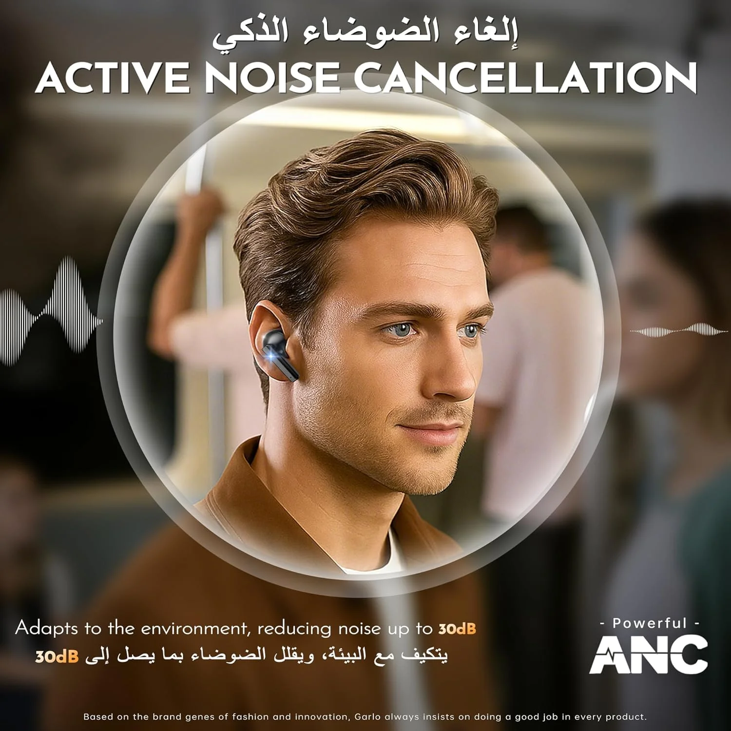 هدفون بی سیم بلوتوثی Garlo با قابلیت حذف نویز فعال، 4 میکروفون برای مکالمات شفاف، عمر باتری 40 ساعته، نمایشگر LED، اتصال چند نقطه ای، صدای باس عمیق و ضد آب