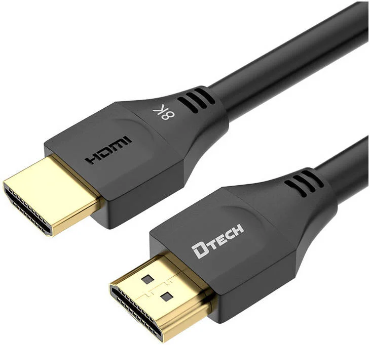 کابل HDMI دی-تک DT-H203، رزولوشن 8K @ 60Hz / 4k @ 120Hz، پهنای باند 48Gbps، کانکتور با روکش طلای 24K، محافظ درپوش ضد گرد و غبار، اتصال و پخش آسان، 1 متر، مشکی | DT-H203