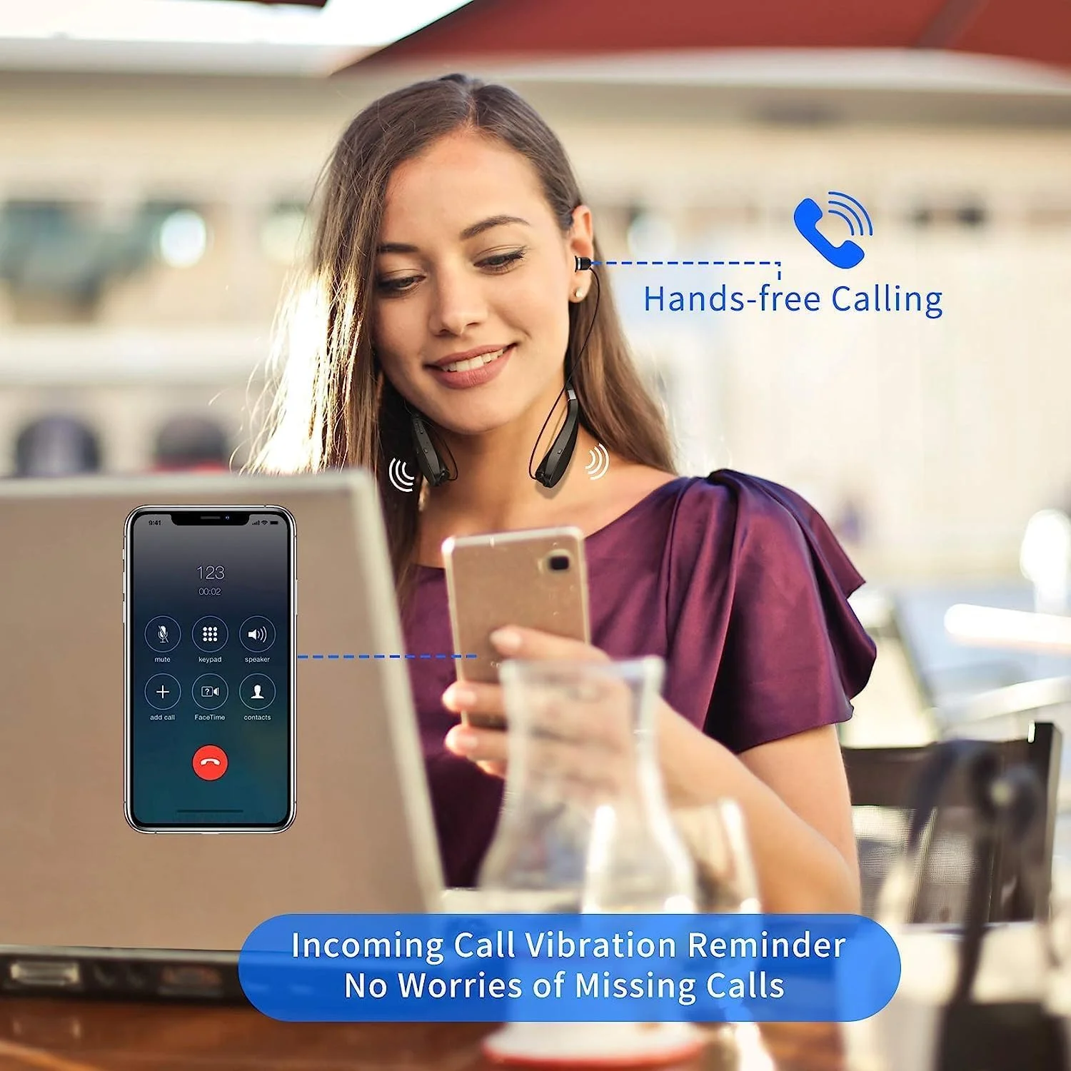 هدفون بلوتوث تاشو، هدست گردنی بی سیم با گوشی های جمع شونده، هدفون استریو ضد عرق با قابلیت حذف نویز و میکروفون، ایده آل برای ورزش، باشگاه و استفاده روزانه