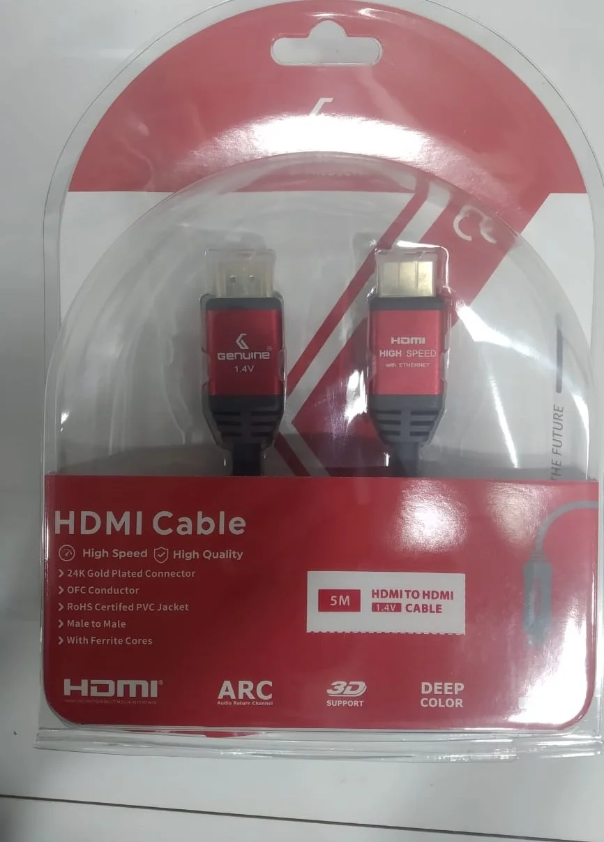 کابل مانیتور HDMI به HDMI اصلی 5.0 متری با روکش طلای 24K، رسانای OFC، روکش PVC دارای گواهینامه RoHS HDMI 1.4V | GNHD5M1.4V