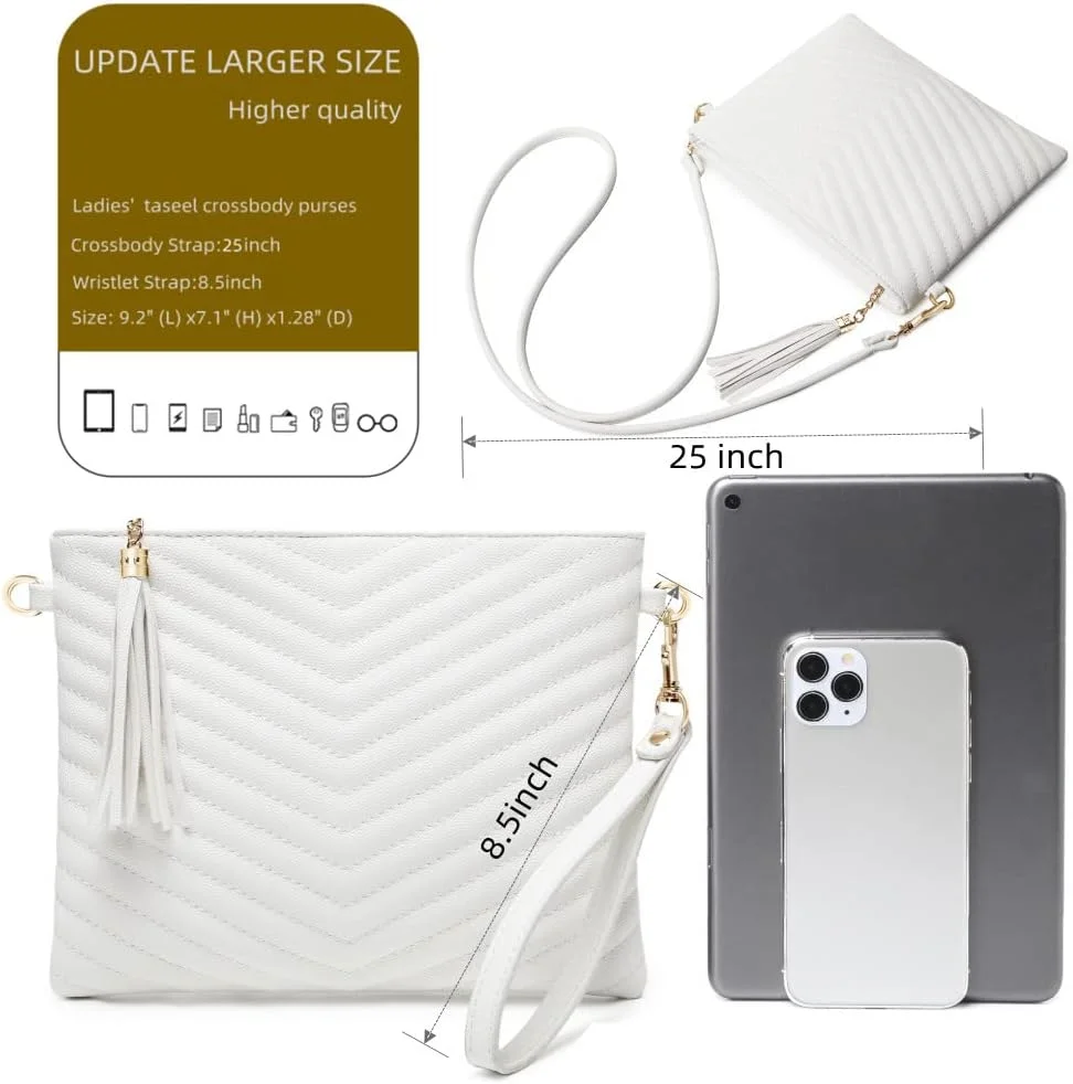 کیف دستی شانه ای چرم مصنوعی مد روز، کیف پول کلاچ با بند مچی، کیف های کوچک دوشی منگوله دار زنانه