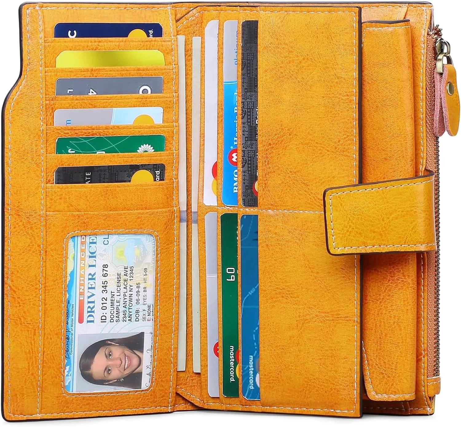 کیف پول چرمی زنانه اکسفور، کیف پول جادار با محفظه پول نقد و بند مچی