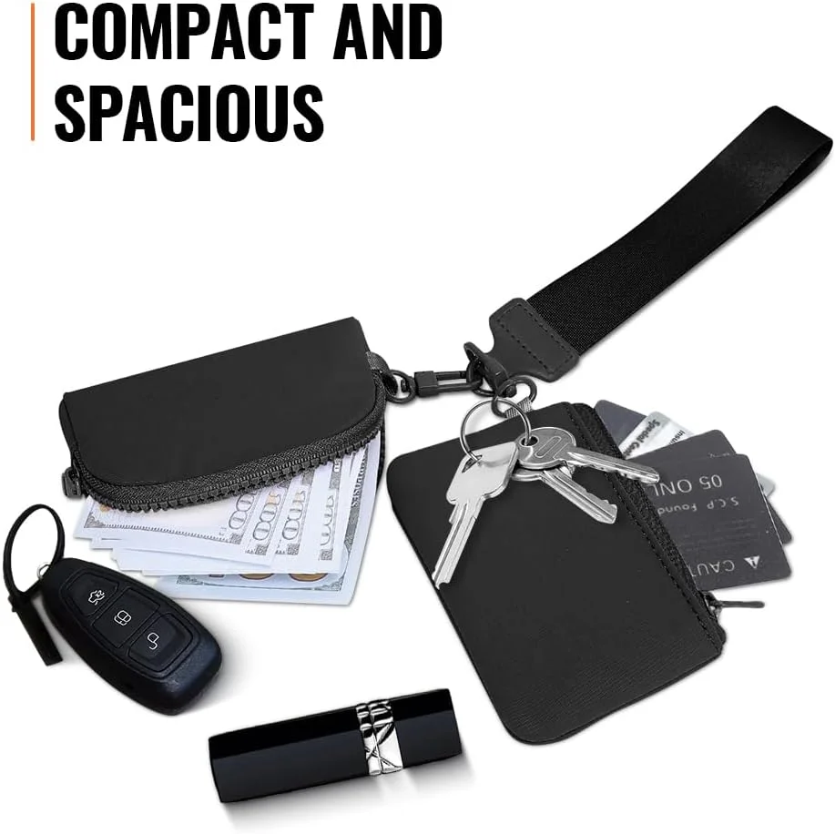 کیف پول مچی دو محفظه ای، کیف پول سکه ای مچی زیپ دار کوچک قابل جدا شدن قابل حمل با جاکلیدی برای مسافرت، کیف دستی تلفن همراه ضد آب برای مردان و زنان (مشکی)