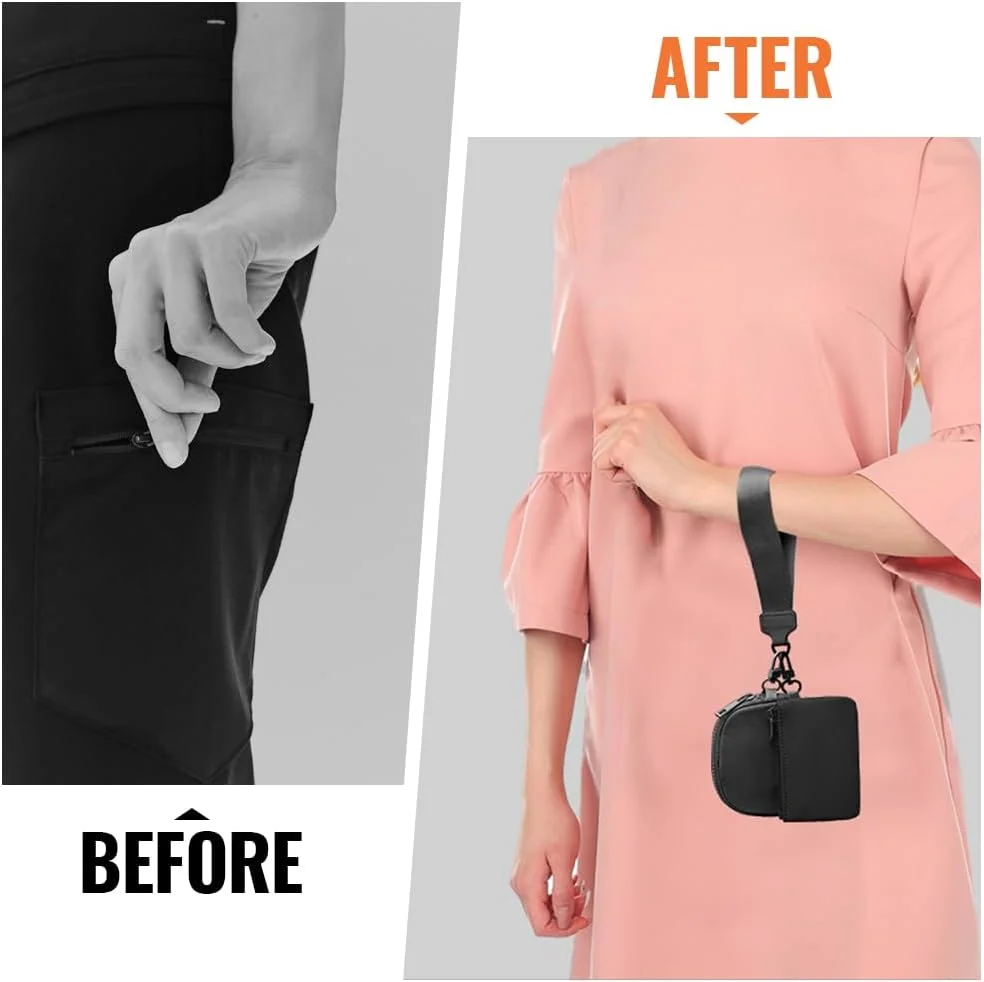 کیف پول مچی دو محفظه ای، کیف پول سکه ای مچی زیپ دار کوچک قابل جدا شدن قابل حمل با جاکلیدی برای مسافرت، کیف دستی تلفن همراه ضد آب برای مردان و زنان (مشکی)