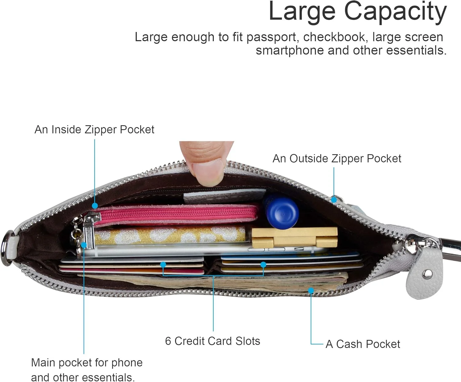 کیف دوشی کوچک زنانه، کیف پول چرمی اصل با جیب تلفن همراه