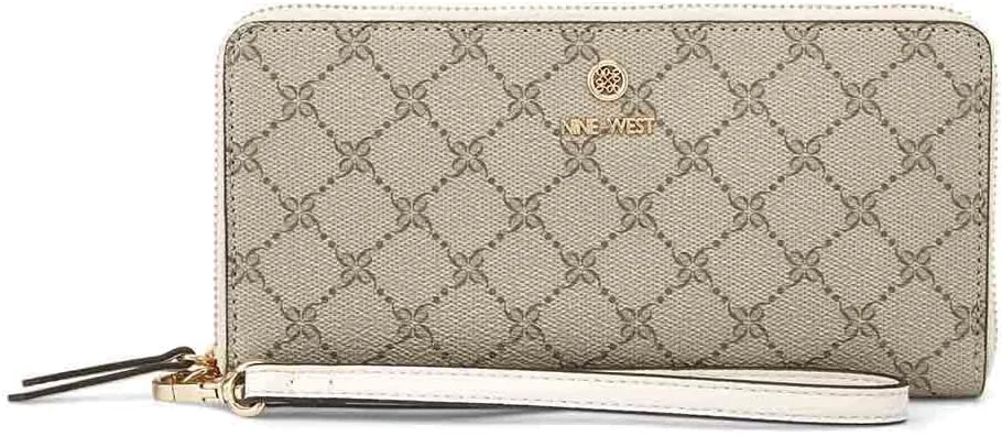 کیف پول مچی زیپ دار ناین وست مدل Linnette با طرح لوگو بژ/شیری