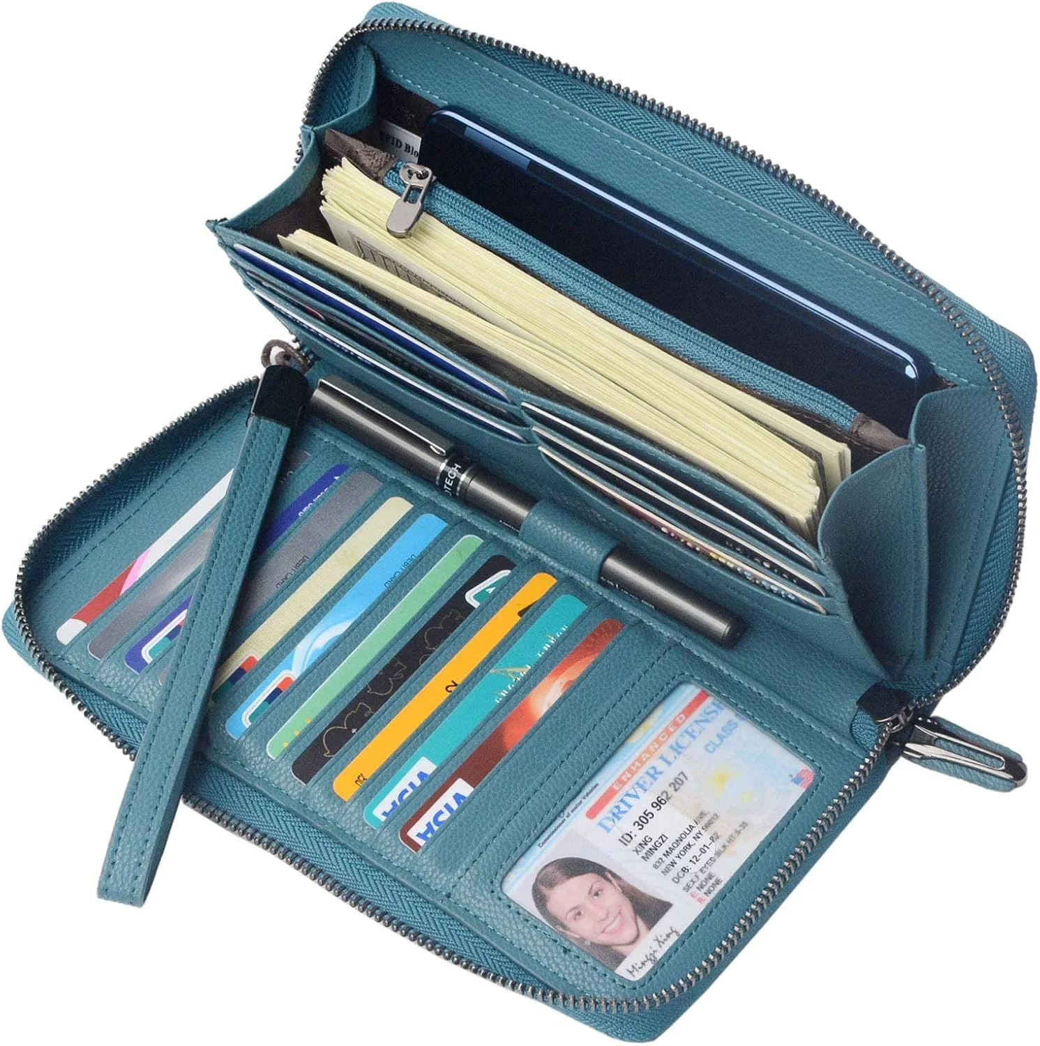 کیف پول زنانه چرم طبیعی بزرگ با زیپ، مناسب سفر، جای موبایل و 17 جای کارت کیف پول زنانه چرم طبیعی بزرگ با زیپ، مناسب سفر، جای موبایل و 17 جای کارت