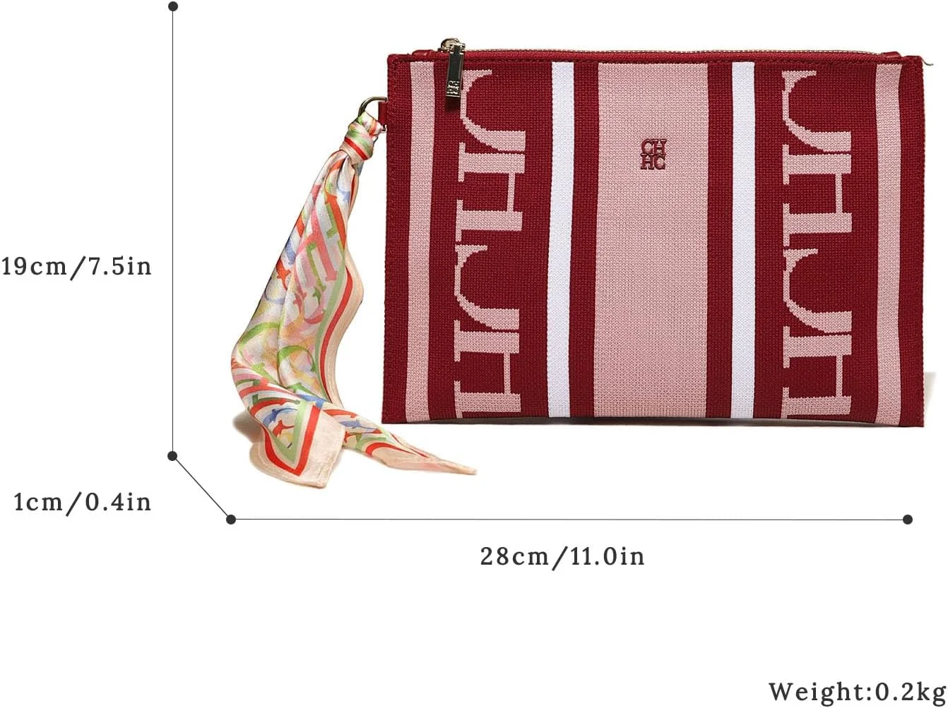 کیف پول زنانه بزرگ جادار، کیف دستی پاکتی چرم PU طرح دار با بند زیپ طلایی