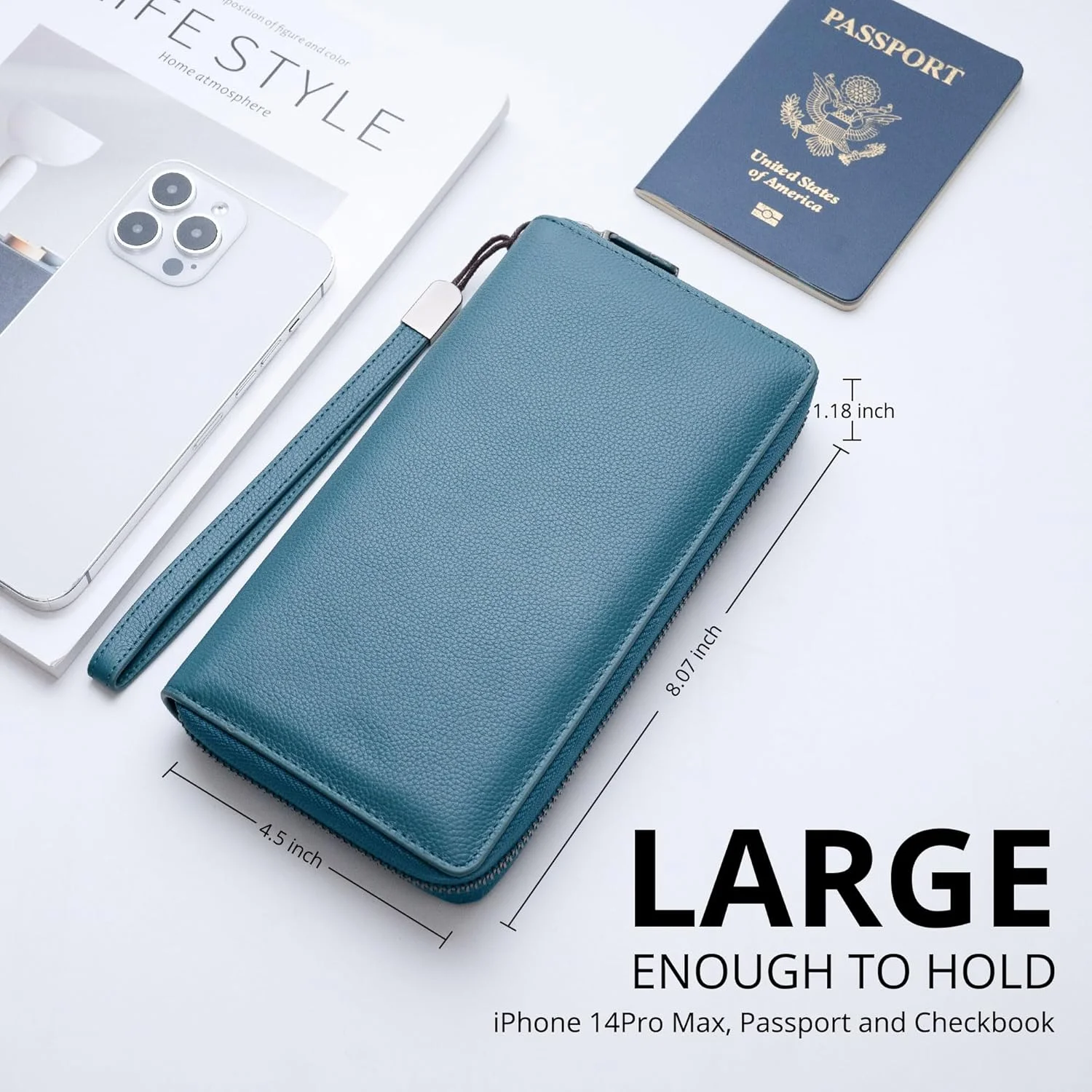 کیف پول زنانه چرم طبیعی بزرگ با زیپ، مناسب سفر، جای موبایل و 17 جای کارت کیف پول زنانه چرم طبیعی بزرگ با زیپ، مناسب سفر، جای موبایل و 17 جای کارت