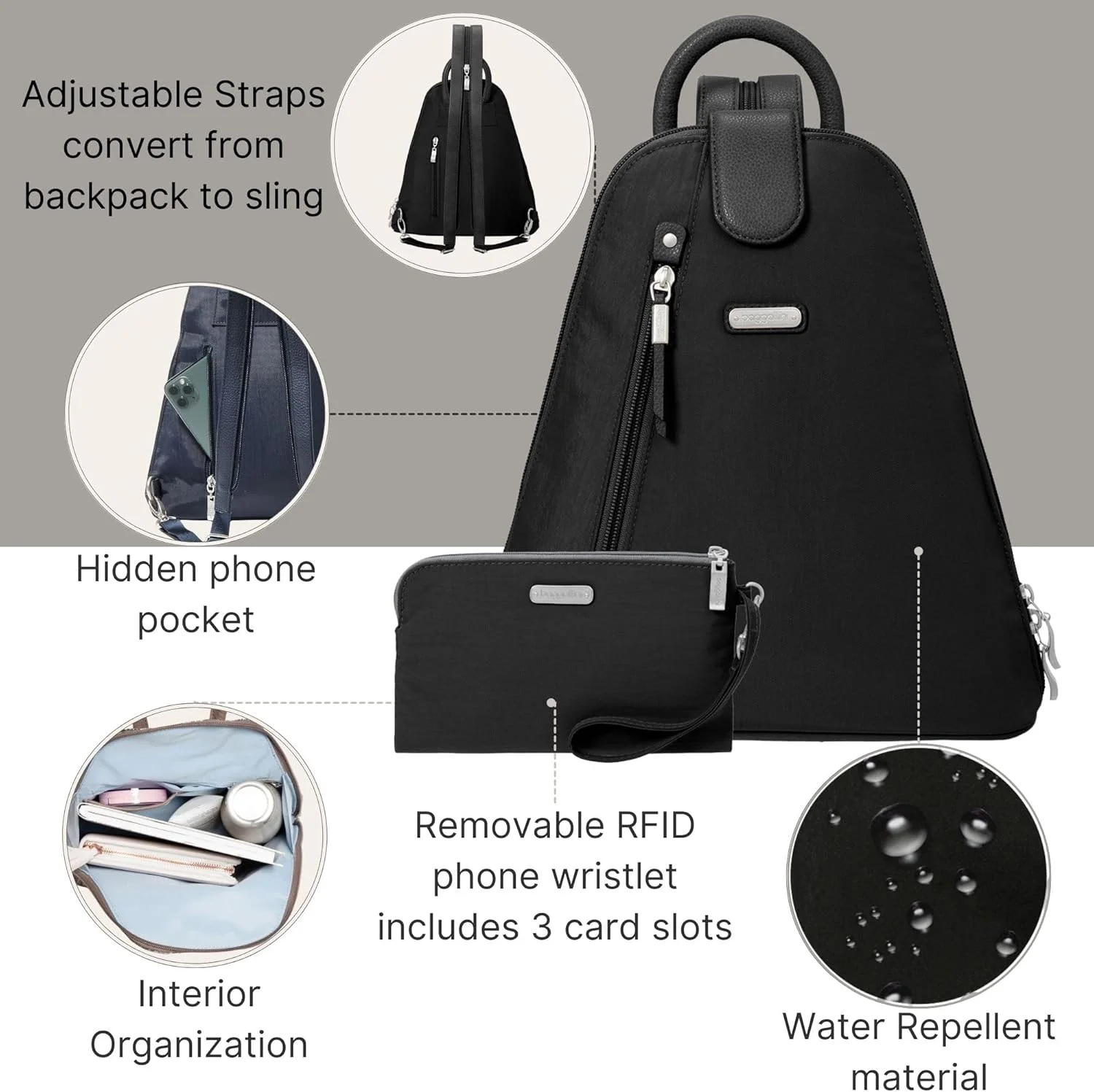 کیف کوله پشتی زنانه Baggallini Metro به همراه کیف مچی موبایل RFID کیف کوله پشتی زنانه Baggallini Metro به همراه کیف مچی موبایل RFID