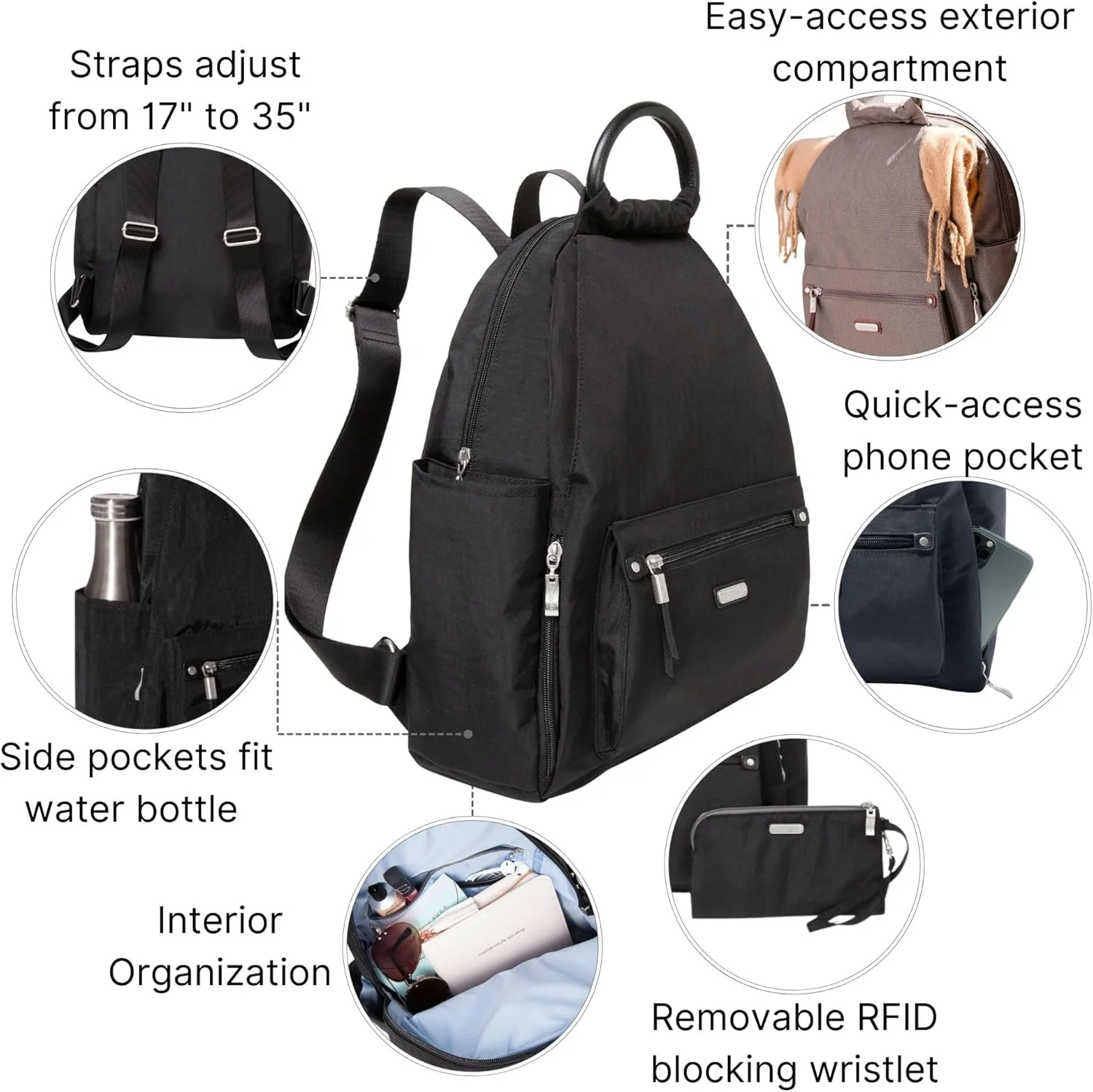 کوله پشتی روزانه باگالینی به همراه کیف مچی موبایل RFID - کوله پشتی مسافرتی سبک وزن برای خانم ها کوله پشتی روزانه باگالینی به همراه کیف مچی موبایل RFID - کوله پشتی مسافرتی سبک وزن برای خانم ها