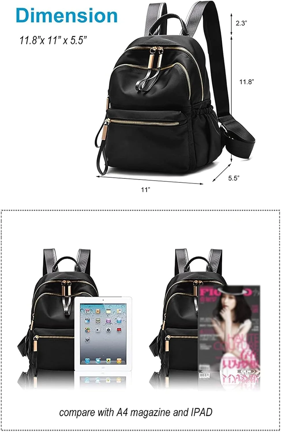 کوله پشتی کوچک آکسفورد ضد آب SYOSI برای زنان، کیف مدرسه برای دختران، کوله پشتی مینی برای کودکان و بزرگسالان، کوله پشتی شیک زنانه قابل تبدیل به کیف شانه (مشکی)