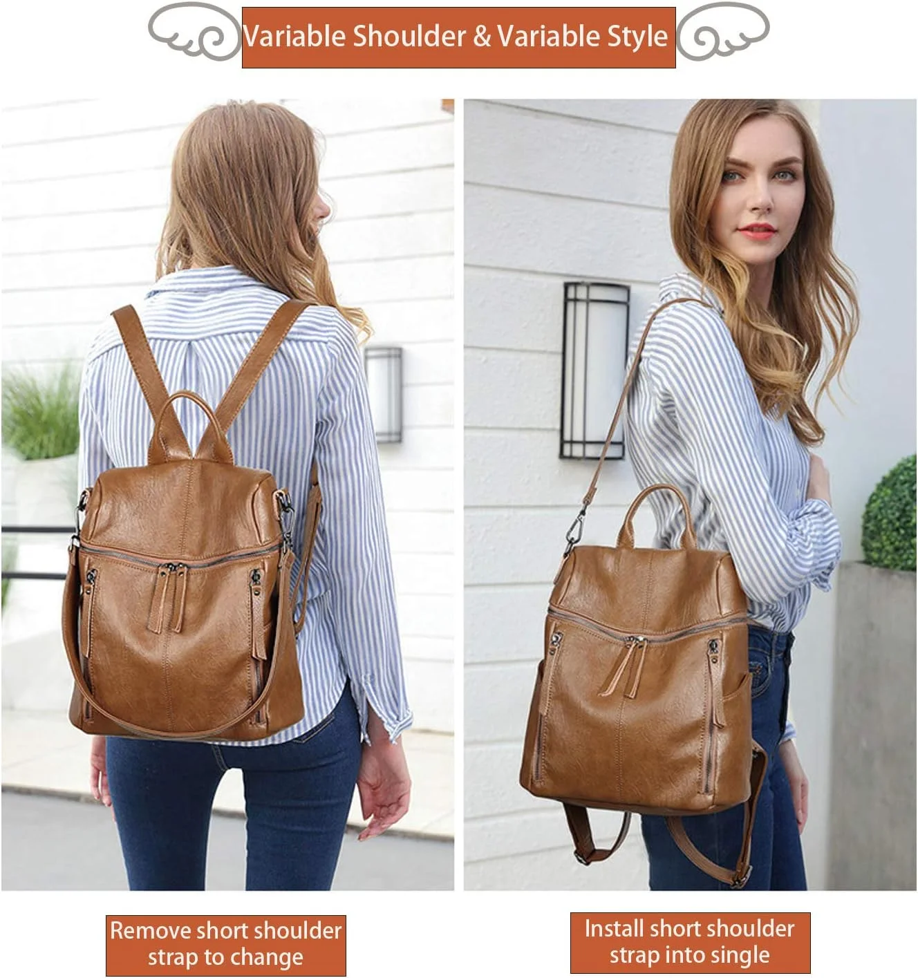 کیف کوله پشتی زنانه SYKT، کیف چرمی PU شیک برای مدرسه و کیف های دستی و کیف های دوشی