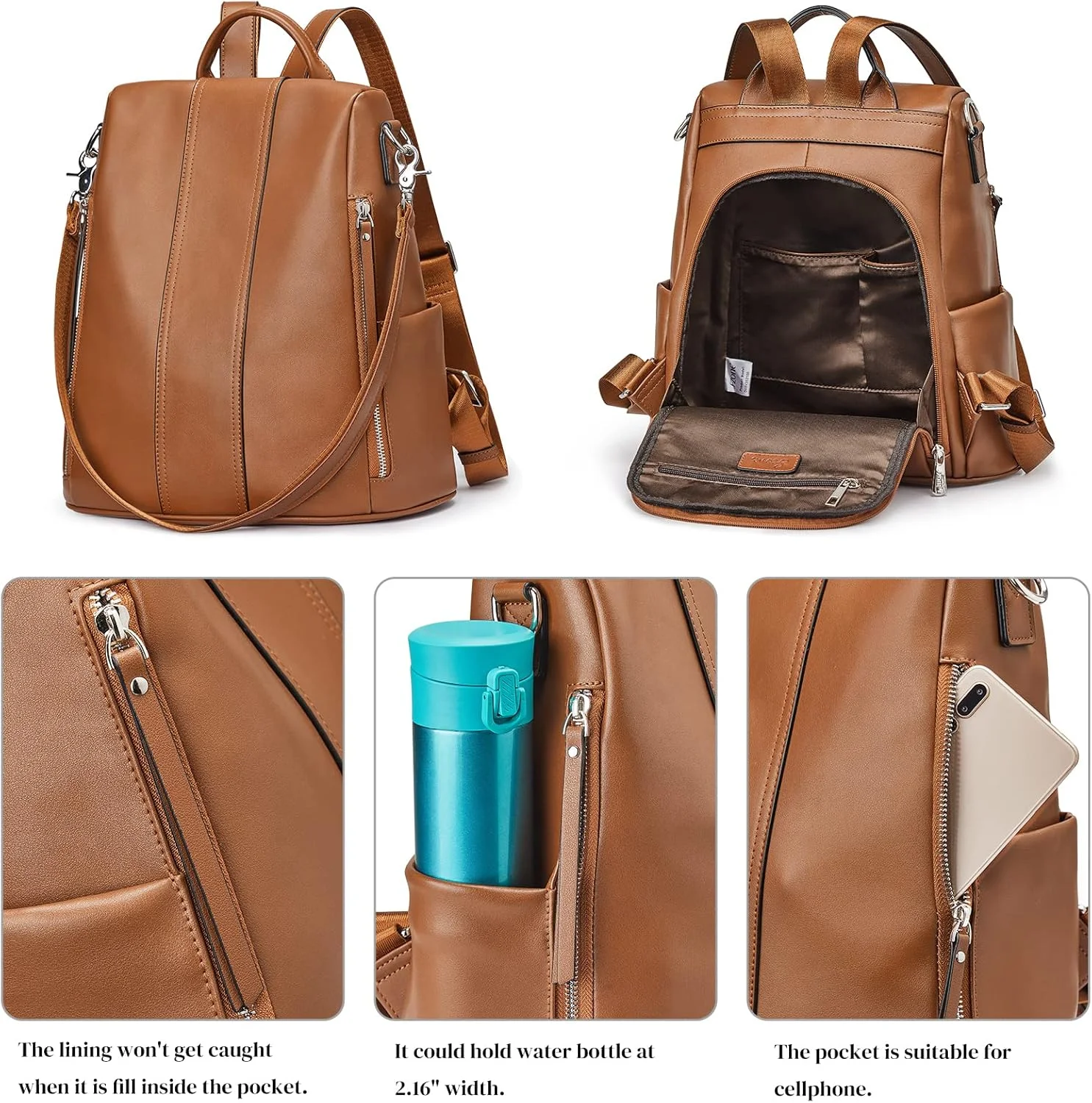 کیف کوله پشتی زنانه چرمی نرم S-ZONE، کیف ضد سرقت، کوله پشتی ضد آب زنانه، کیف مدرسه