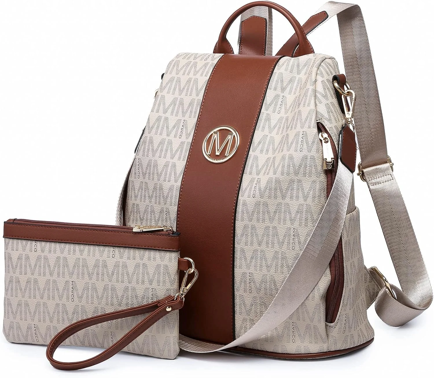 کیف کوله پشتی زنانه MKP COLLECTION، دارای جیب‌های متعدد، ضد سرقت، مناسب سفر، کیف دستی و کیف مچی ست 2 تکه