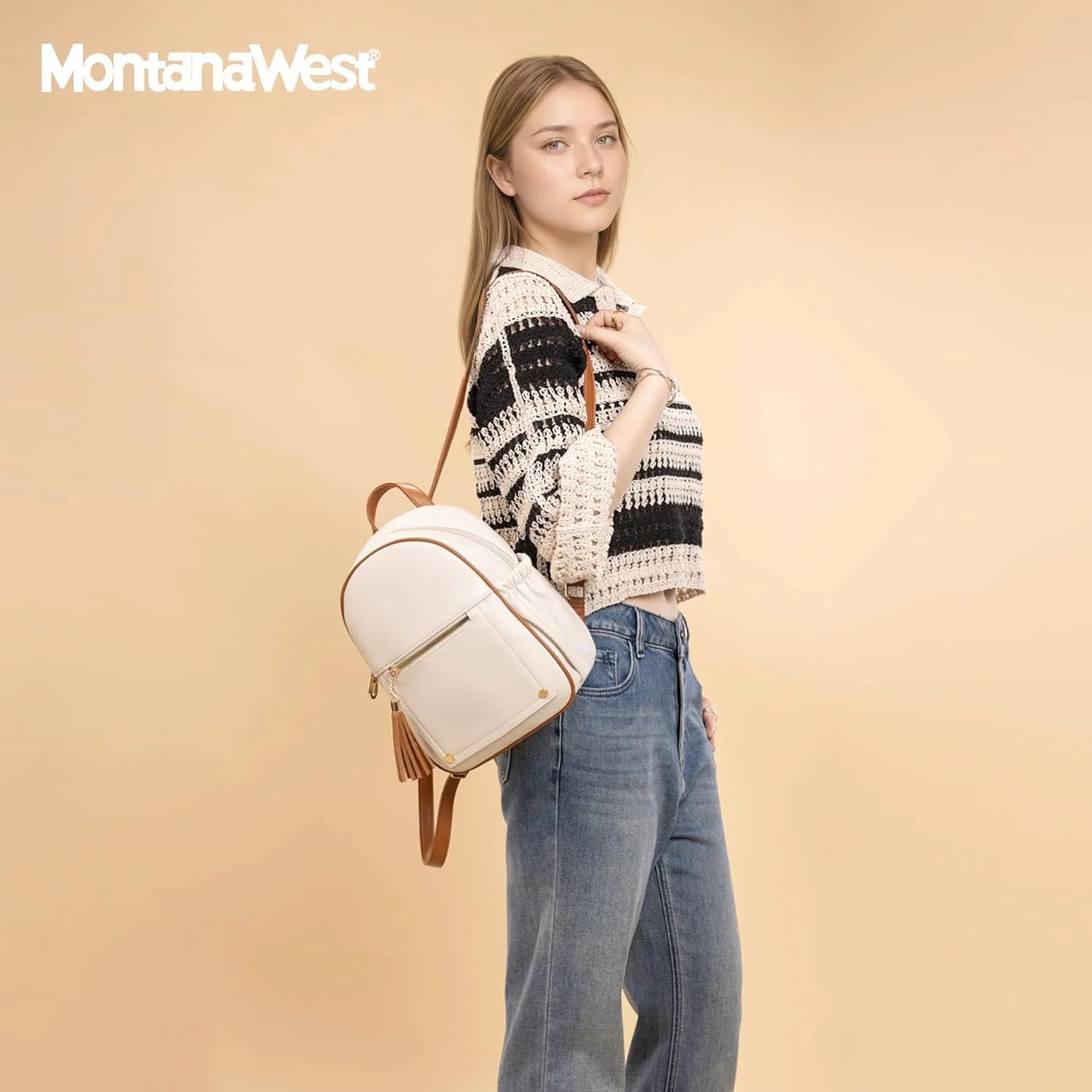 کیف کوله پشتی کوچک زنانه Montana West با زیپ ایمن و منگوله