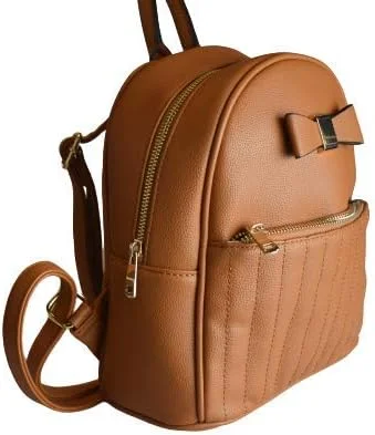 کیف دستی کوله پشتی دخترانه کوچک Alyssa با پاپیون و سخت افزار طلایی، دارای زیپ جلویی، چرم (BS-3312 BR) - قهوه ای