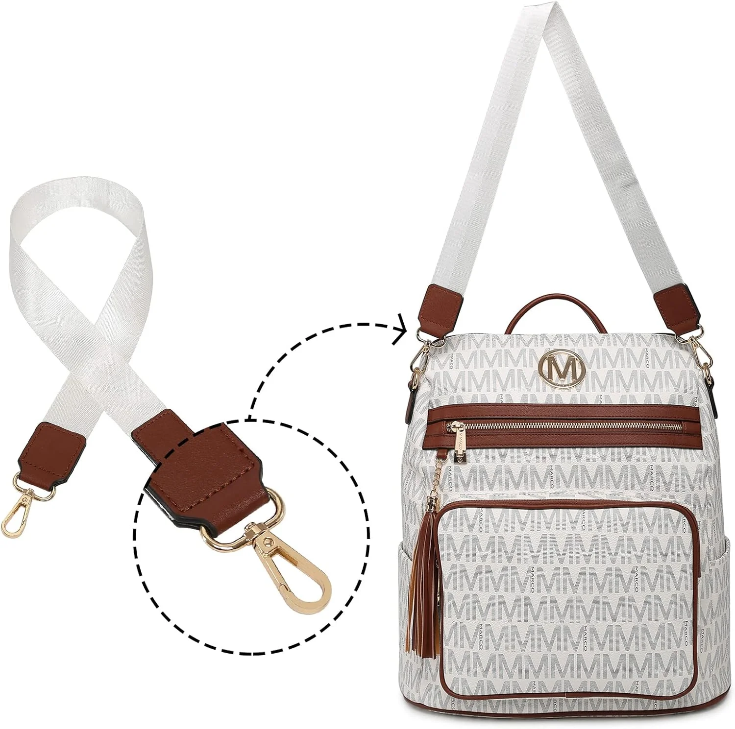 کیف کوله پشتی زنانه MKP COLLECTION، کیف دستی بزرگ و قابل تبدیل برای مسافرت، ست کیف دستی و کیف پول دو تکه با آویز