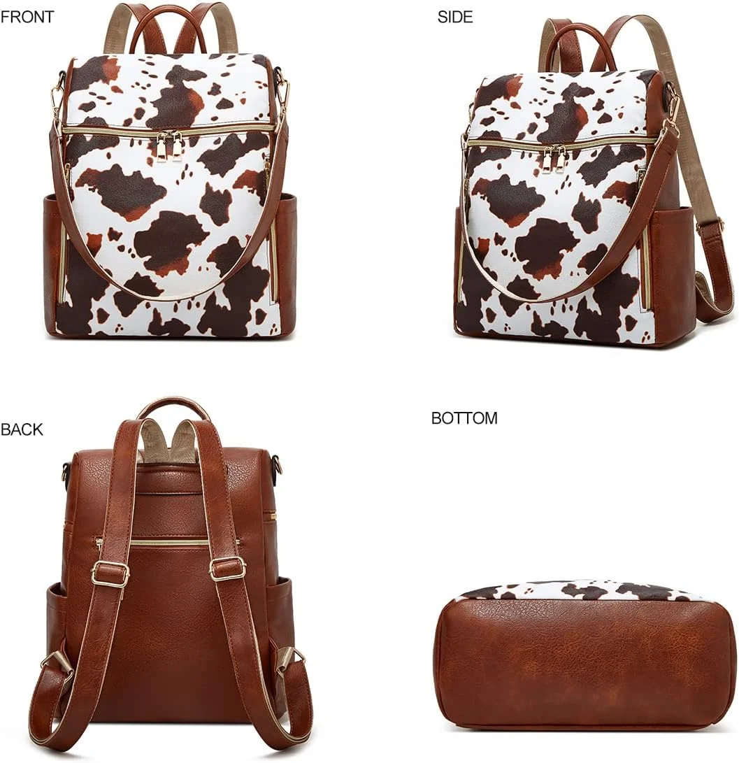 کیف کوله پشتی زنانه، کیف دستی چرمی PU، کیف دستی مسافرتی با طراحی تبدیل شونده به همراه کیف پول، ست 2 تکه 12 اینچی