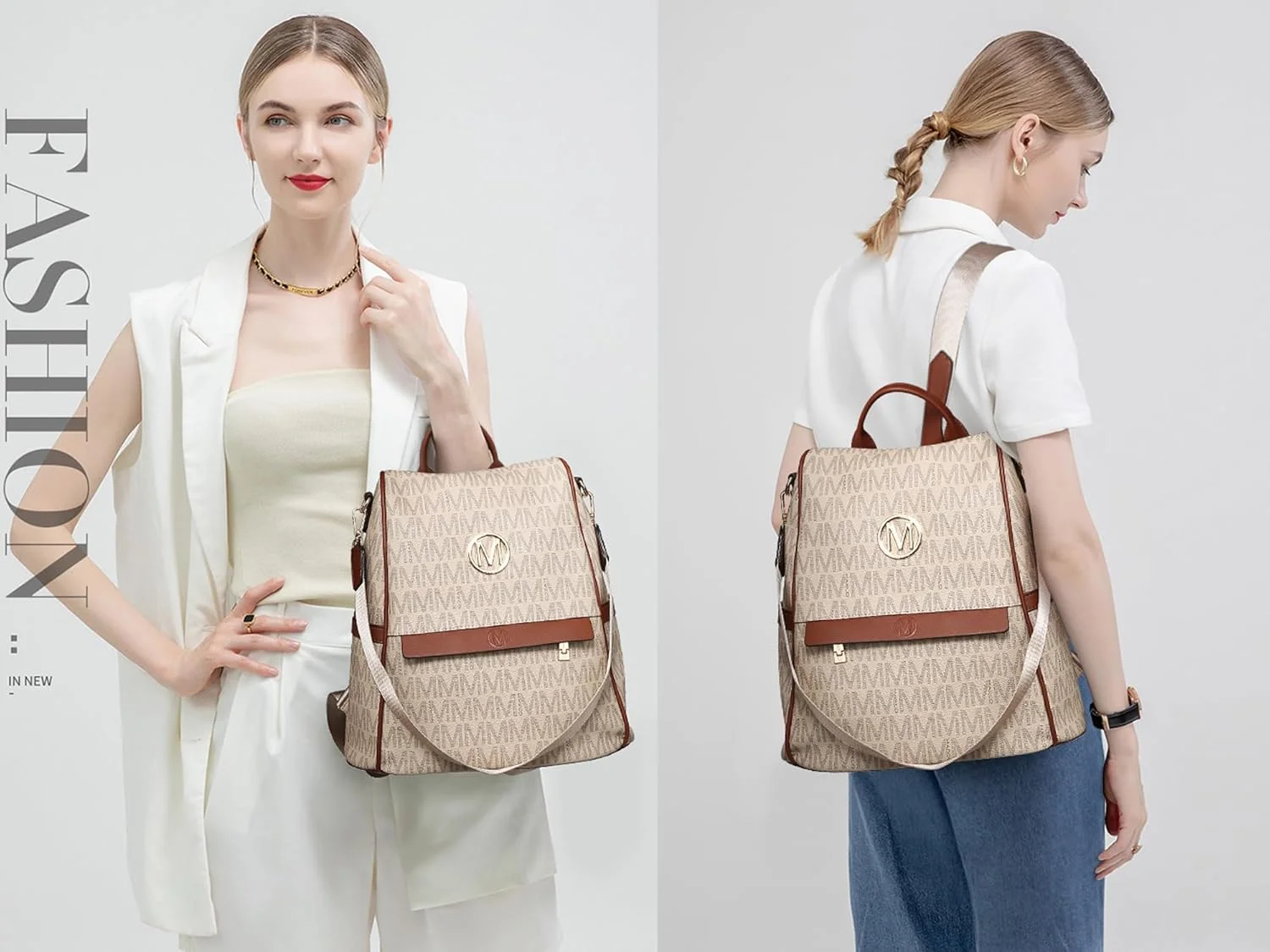 کیف کوله پشتی زنانه MKP، کیف دستی چند جیبی، کوله پشتی ضد سرقت، کیف شانه ای مسافرتی زنانه، کیف دستی 2 تکه
