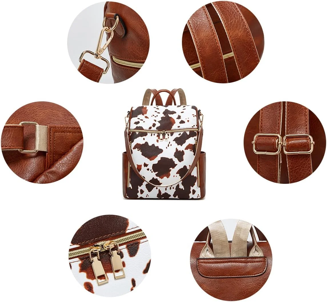 کیف کوله پشتی زنانه، کیف دستی چرمی PU، کیف دستی مسافرتی با طراحی تبدیل شونده به همراه کیف پول، ست 2 تکه 12 اینچی