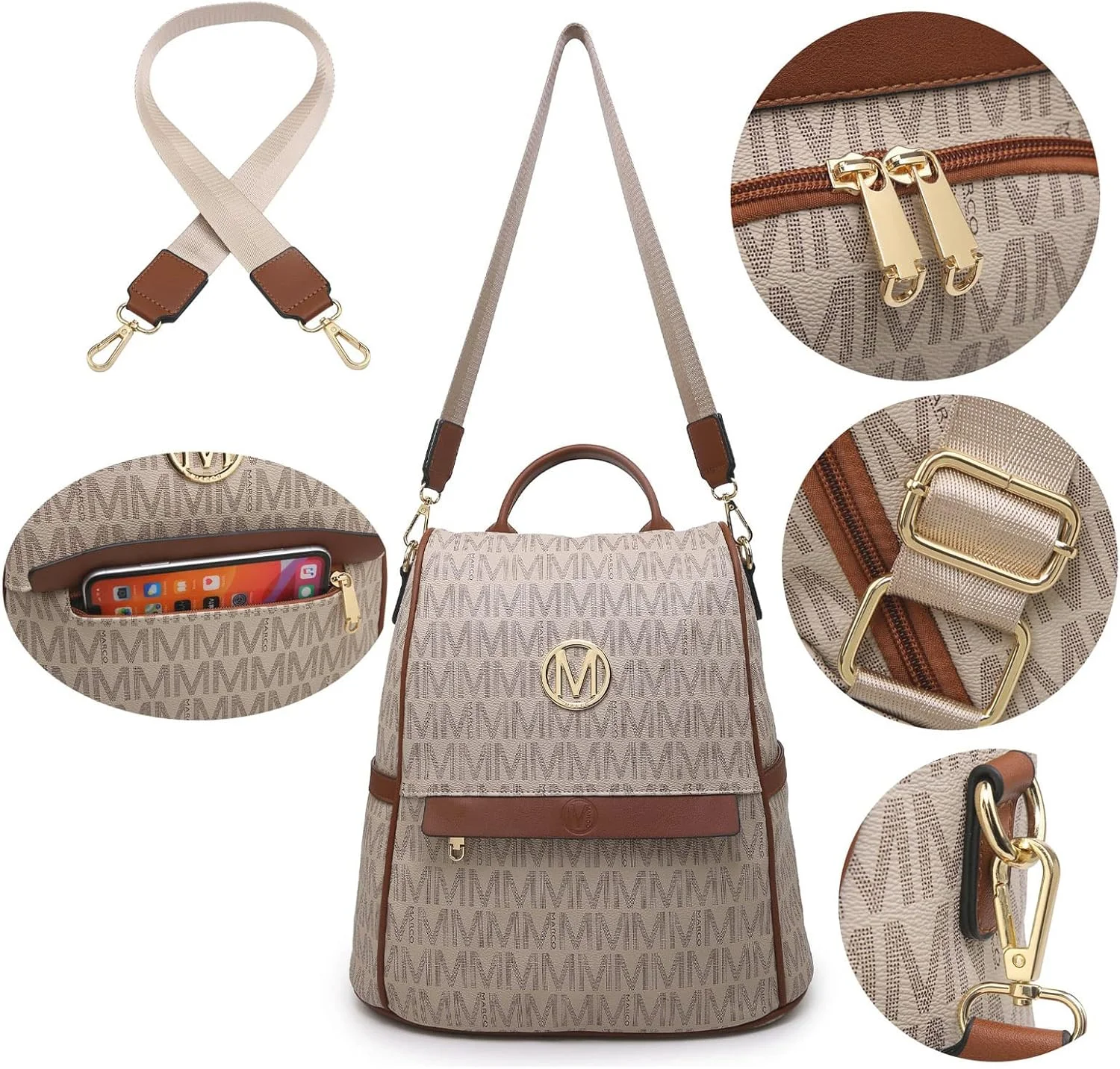 کیف کوله پشتی زنانه MKP، کیف دستی چند جیبی، کوله پشتی ضد سرقت، کیف شانه ای مسافرتی زنانه، کیف دستی 2 تکه