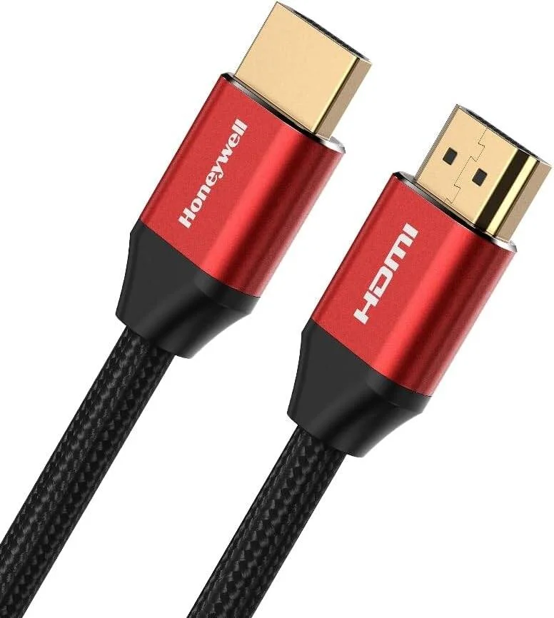 کابل HDMI 2.1 پرسرعت هانیول با اترنت، رزولوشن 8K@60Hz، 4K@120Hz UHD، طول 2 متر (6.6 فوت)، سرعت بالا 48 گیگابیت بر ثانیه، سازگار با تمام دستگاه های دارای HDMI | HC000013/HDM/2M/RED/V2.1