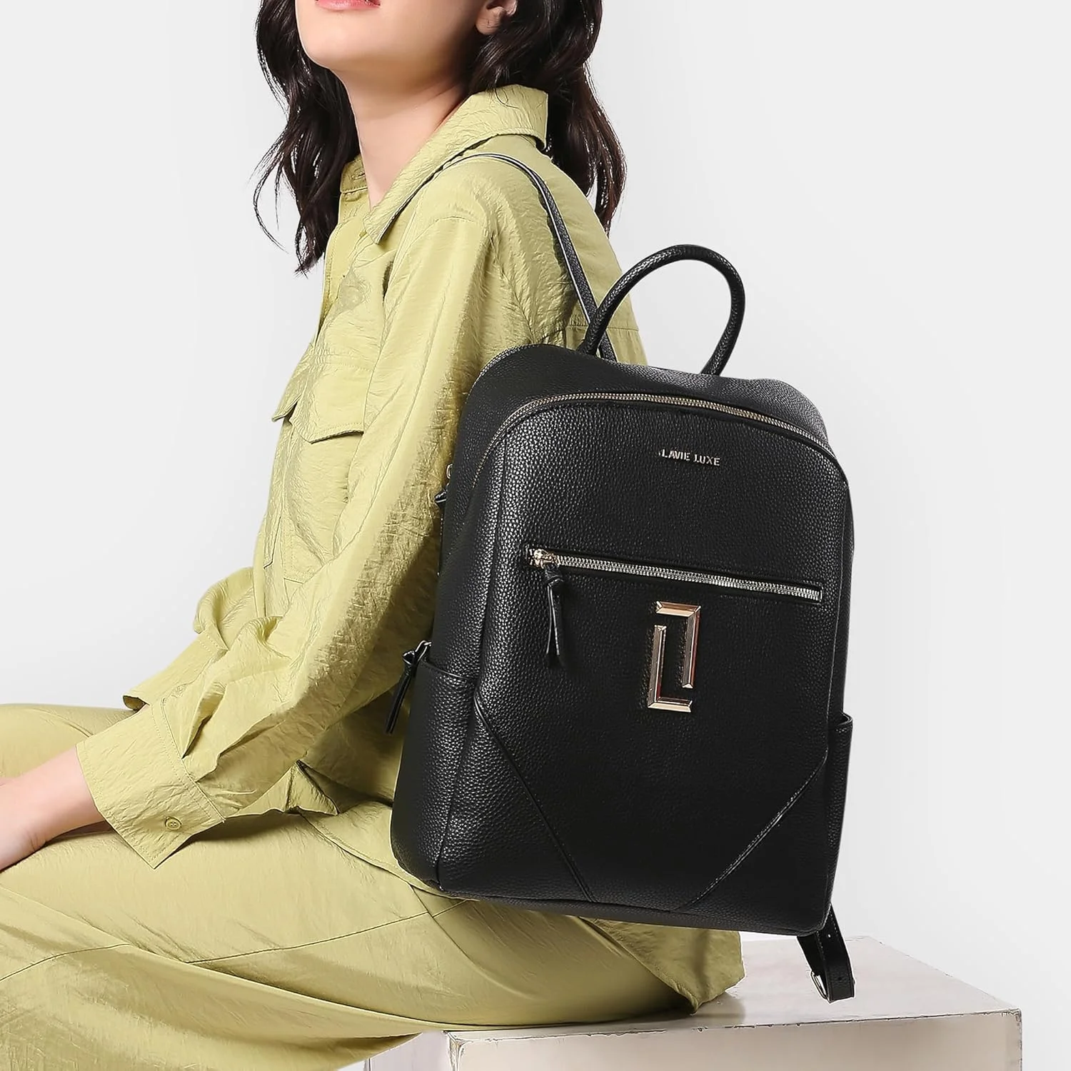 کوله پشتی زنانه لاوی سیمون با بست زیپی از جنس PU (مشکی، بزرگ)