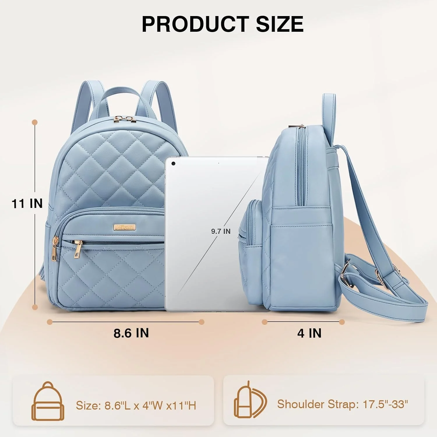 کیف کوله پشتی کوچک زنانه Marvolia - کوله پشتی شیک و کوچک از جنس چرم مصنوعی برای سفر، کار و خرید، آبی روشن، کوچک، مدرن