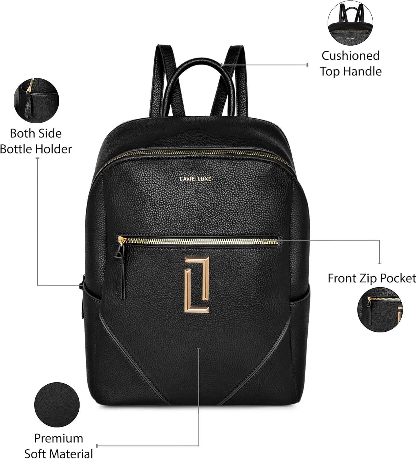 کوله پشتی زنانه لاوی سیمون با بست زیپی از جنس PU (مشکی، بزرگ)