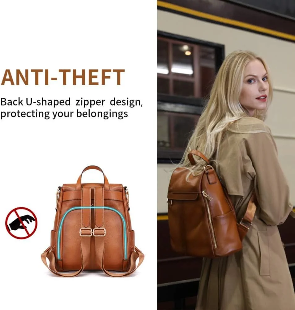 کیف کوله پشتی چرمی زنانه Kattee، کوله پشتی ضد سرقت، کیف شانه ای مد روز، مناسب برای تبلت های 11 اینچی