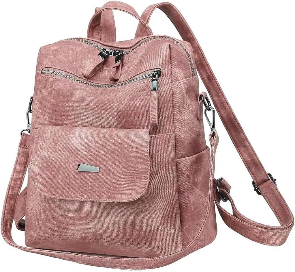 کوله پشتی چرمی PU زنانه، کیف شانه ای مسافرتی شیک، کوله پشتی چند منظوره سبک وزن غیر رسمی، کیف دستی برای کار، مدرسه، دانشگاه، صورتی