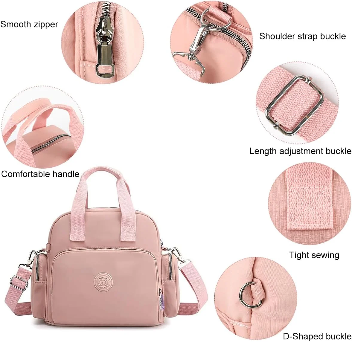 کیف دستی زنانه HASTHIP® با قابلیت تبدیل به کوله پشتی، کیف چند منظوره نایلونی دوشی زنانه با جیب های متعدد