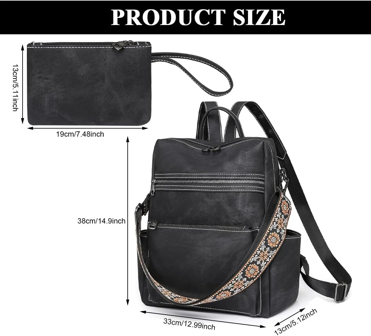 کیف کوله پشتی زنانه HASTHIP®، کیف دستی شیک PU، کیف شانه ای چند منظوره با کیف دستی کوچک کاربردی، کوله پشتی چند لایه غیر رسمی، کوله پشتی مسافرتی سبک وزن برای مدرسه، کار یا استفاده روزانه