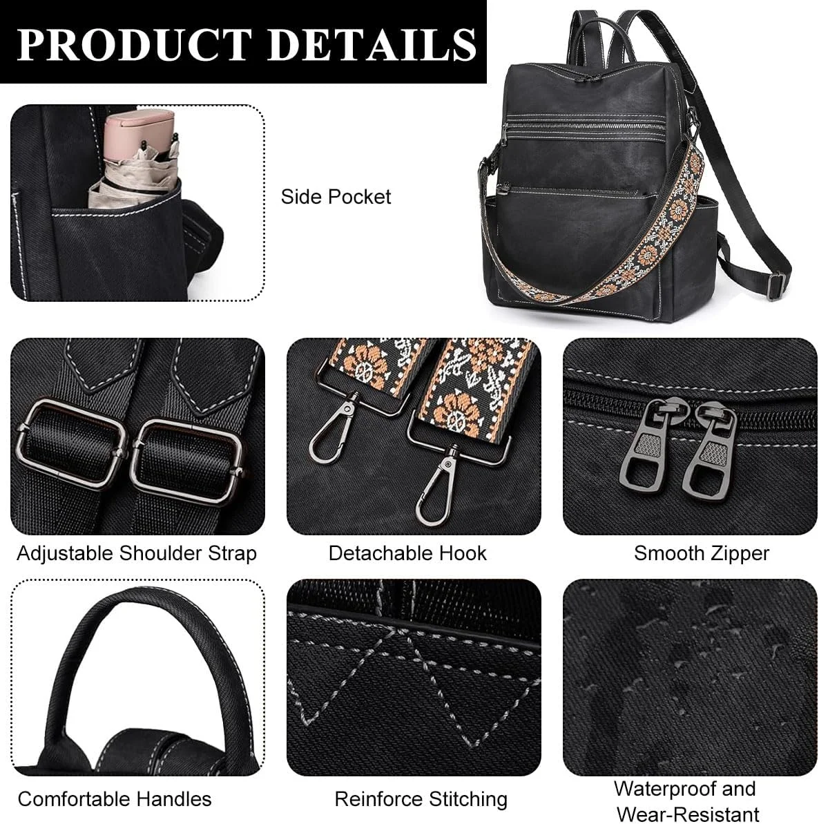 کیف کوله پشتی زنانه HASTHIP®، کیف دستی شیک PU، کیف شانه ای چند منظوره با کیف دستی کوچک کاربردی، کوله پشتی چند لایه غیر رسمی، کوله پشتی مسافرتی سبک وزن برای مدرسه، کار یا استفاده روزانه