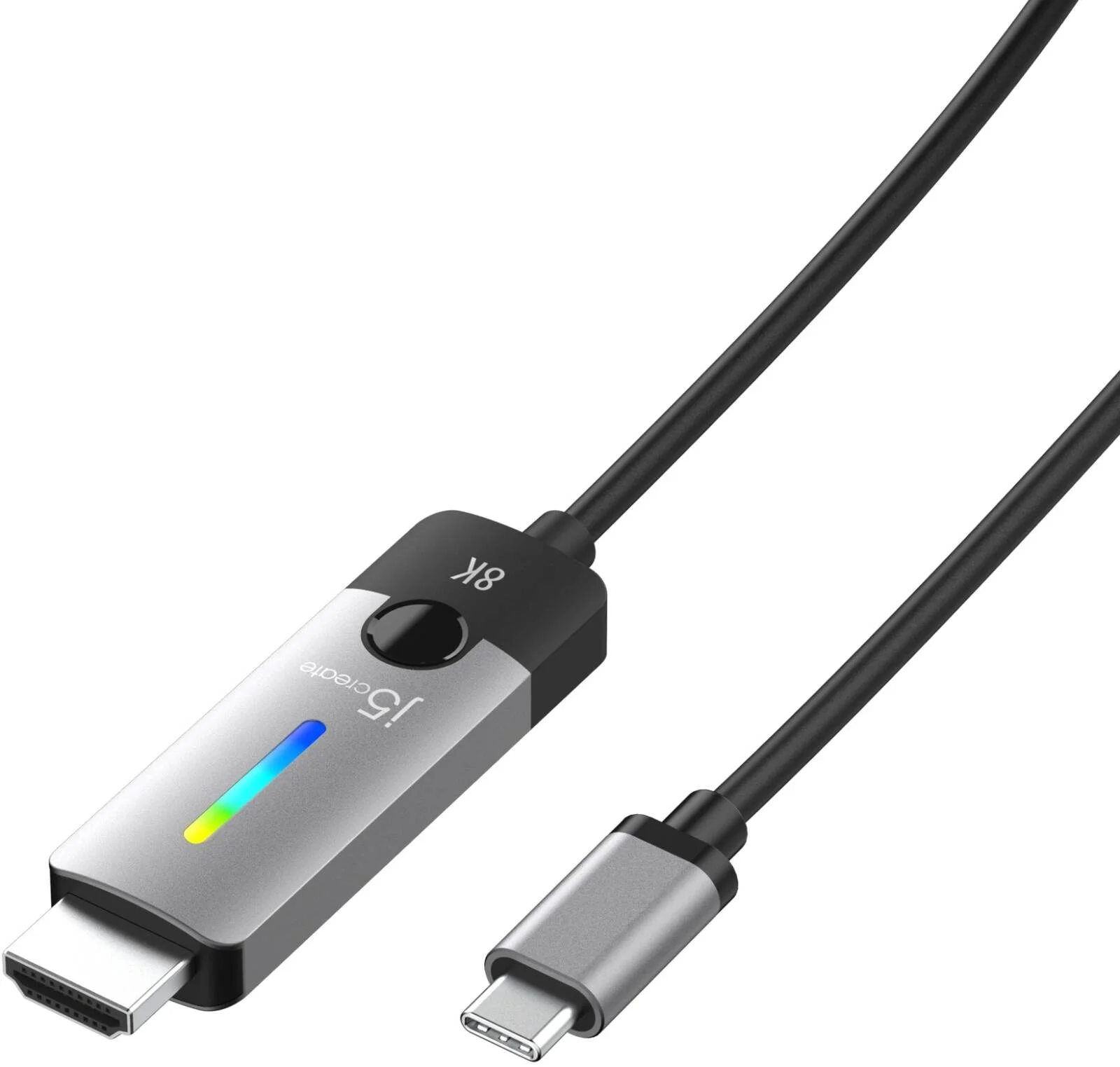 کابل USB-C به HDMI 2.1 8K جی 5 کریت، کانکتورهای USB-C نر به HDMI نر، تا رزولوشن 7680 در 4320 @ 60 هرتز، جنس آلومینیوم/پلاستیک، طول کابل 1.8 متر، مشکی/خاکستری | JCC157