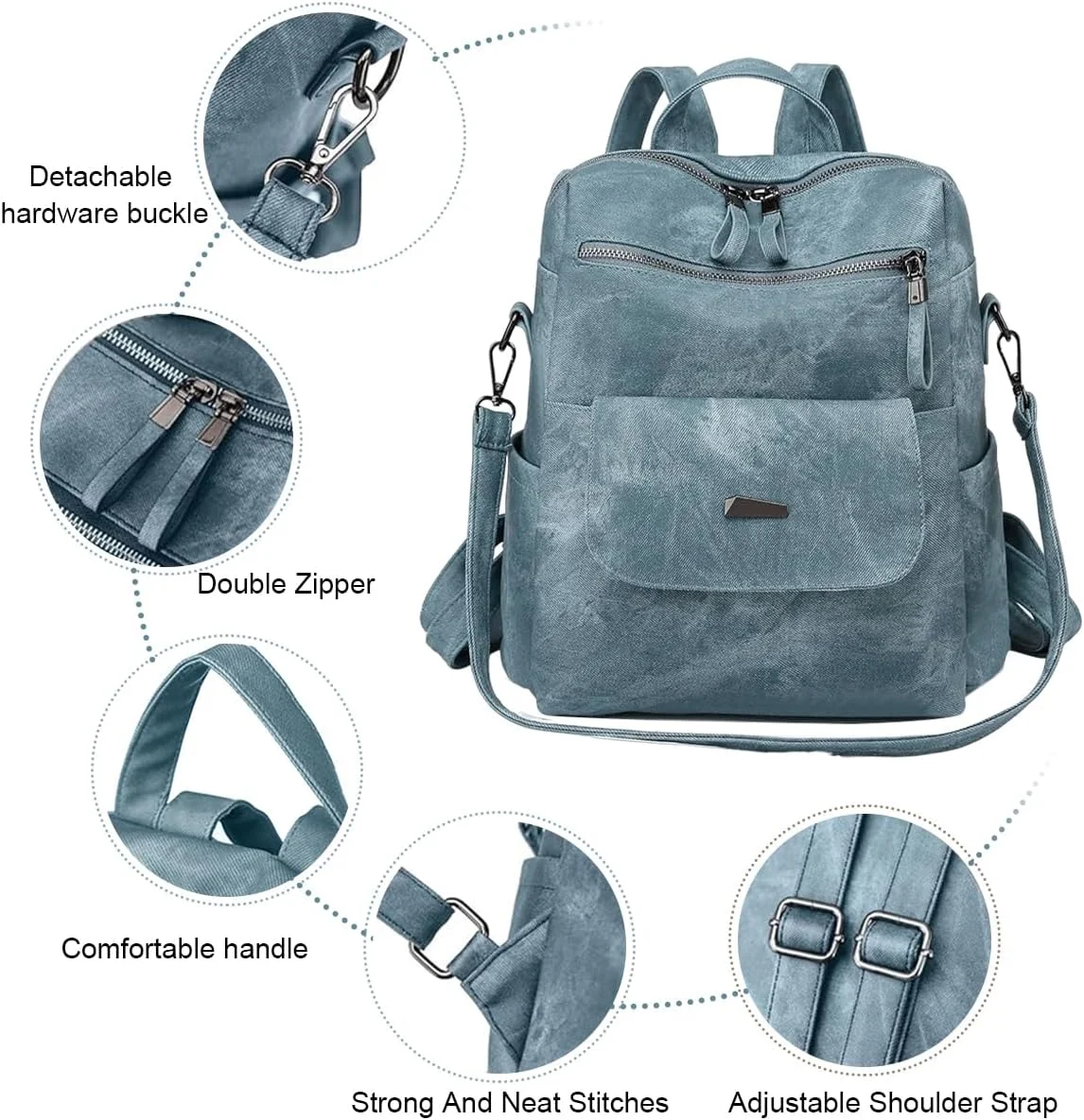 کوله پشتی چرمی زنانه، کیف دوشی شیک زنانه، کیف دستی مسافرتی سبک و نرم، کیف یک طرفه مناسب کار، مدرسه، آبی