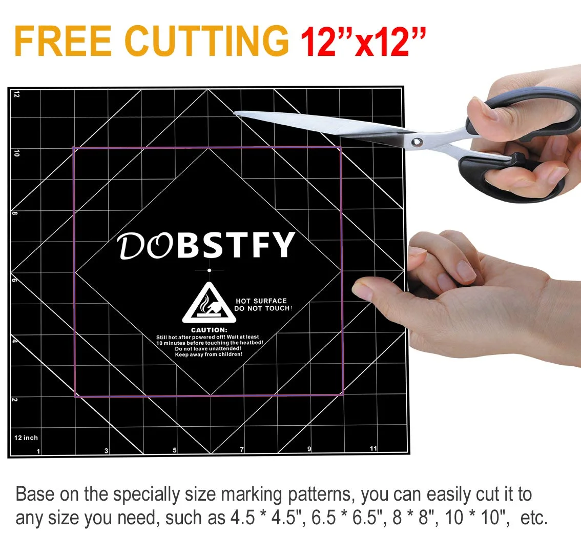 سطح ساخت چاپ سه بعدی DOBSTFY، با برچسب ورقه پلتفرم بستر حرارتی چاپگر سه بعدی چسب ممتاز، برای Ender 3 Max Neo/CR 3040 Pro/CR 10 V3/CR 10S Pro V2/Ender 3 S1 Plus/4Pack 12x12 اینچ (305mmx305mm)