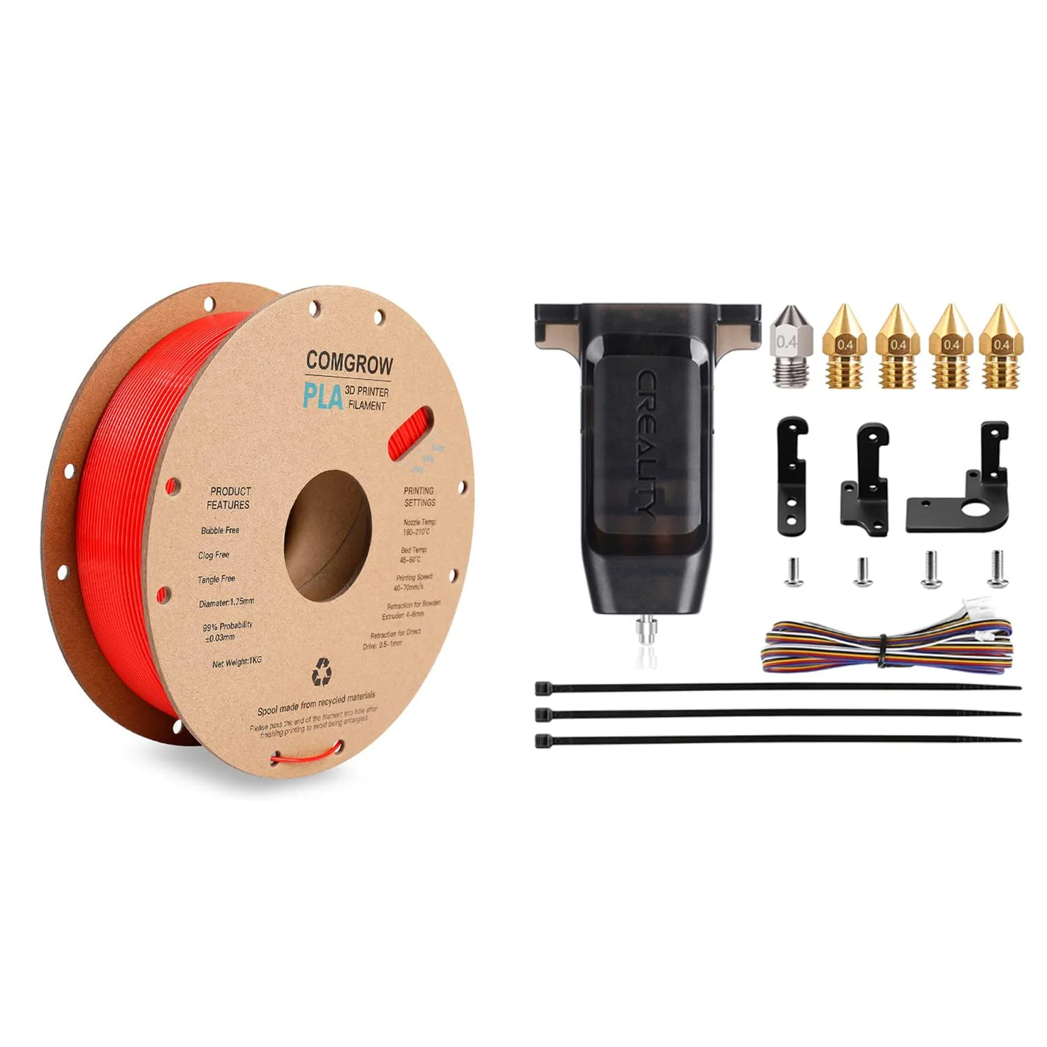 فیلامنت پرینتر سه بعدی PLA قرمز Comgrow و کیت حسگر تراز اتوماتیک بستر Creality CR Touch