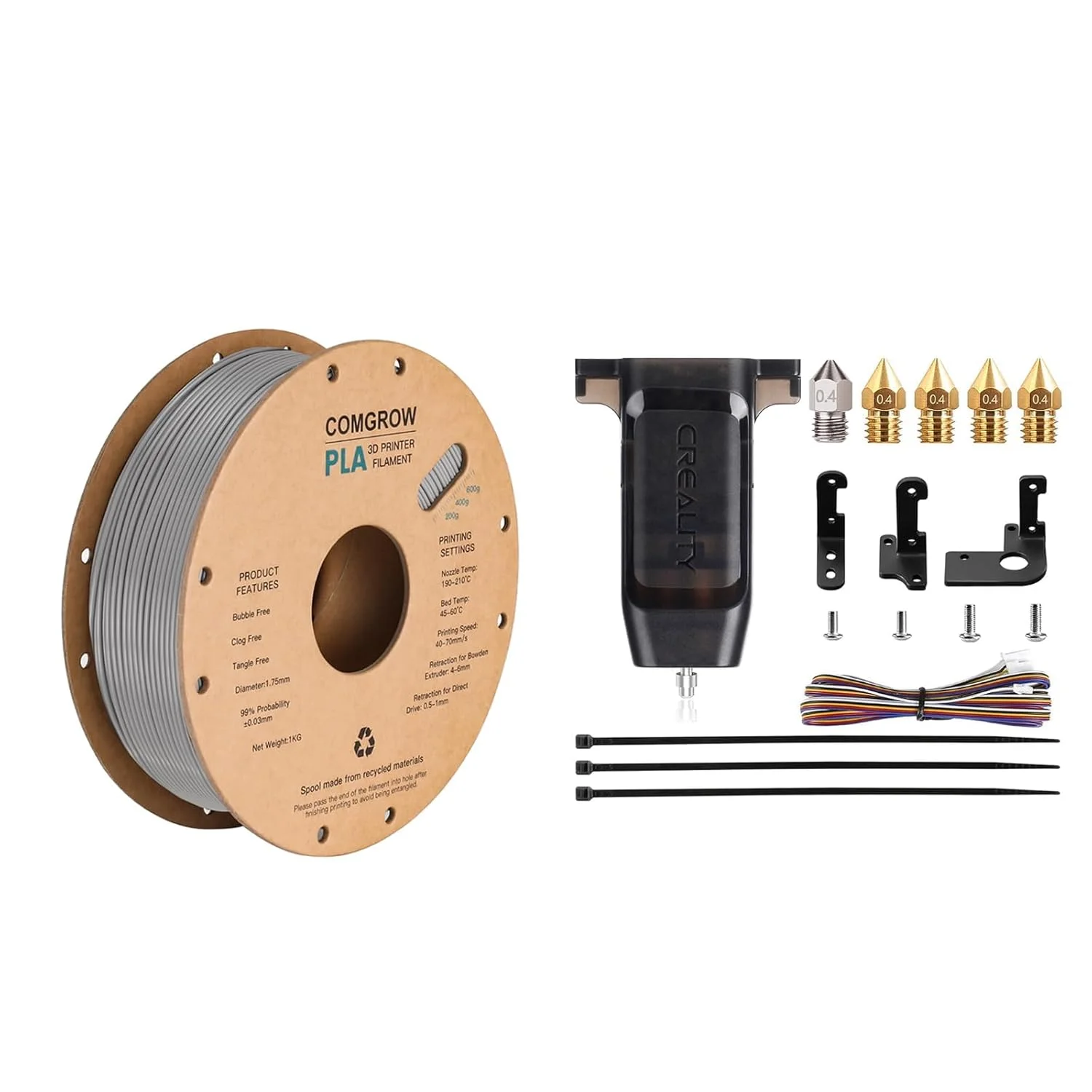 فیلامنت پرینتر سه بعدی PLA خاکستری Comgrow و کیت حسگر تراز خودکار بستر Creality CR Touch