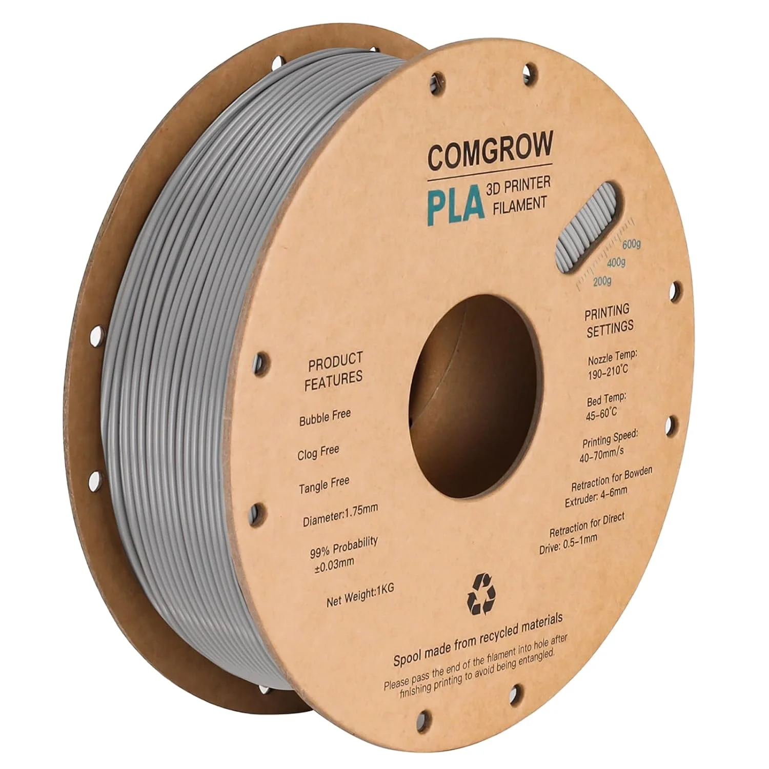 فیلامنت پرینتر سه بعدی PLA خاکستری Comgrow و کیت حسگر تراز خودکار بستر Creality CR Touch