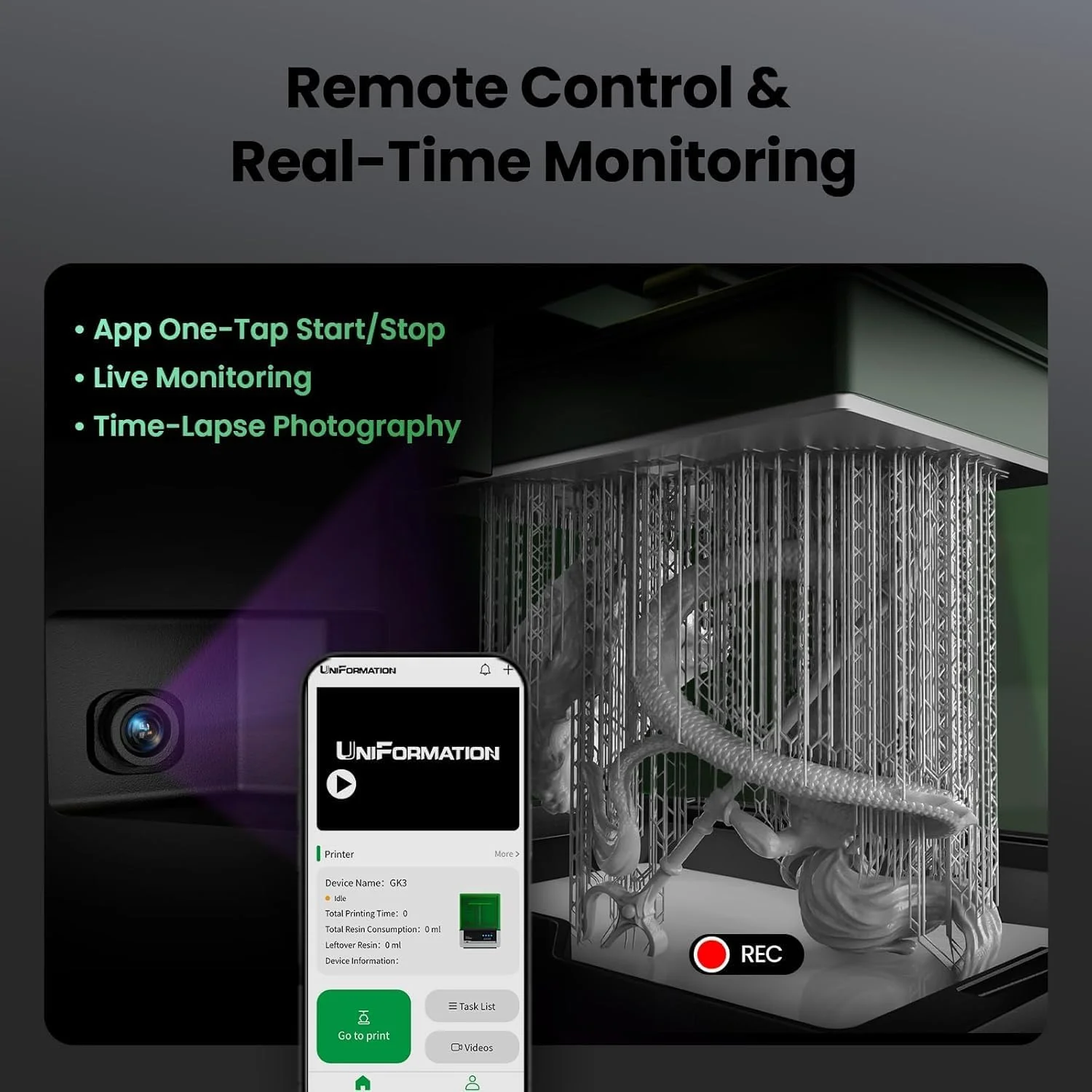 چاپگر سه بعدی رزینی GK3 (T) با رزولوشن بالای 16K LCD، منبع نور COB، سیستم گرمایش هوشمند و کنترل از طریق اپلیکیشن، چاپ آسان، ابعاد ساخت بزرگ 8.3 x 4.7 x 9.5 اینچ و فیلم رهاسازی GK3 NFEP (3 عدد در هر مجموعه)